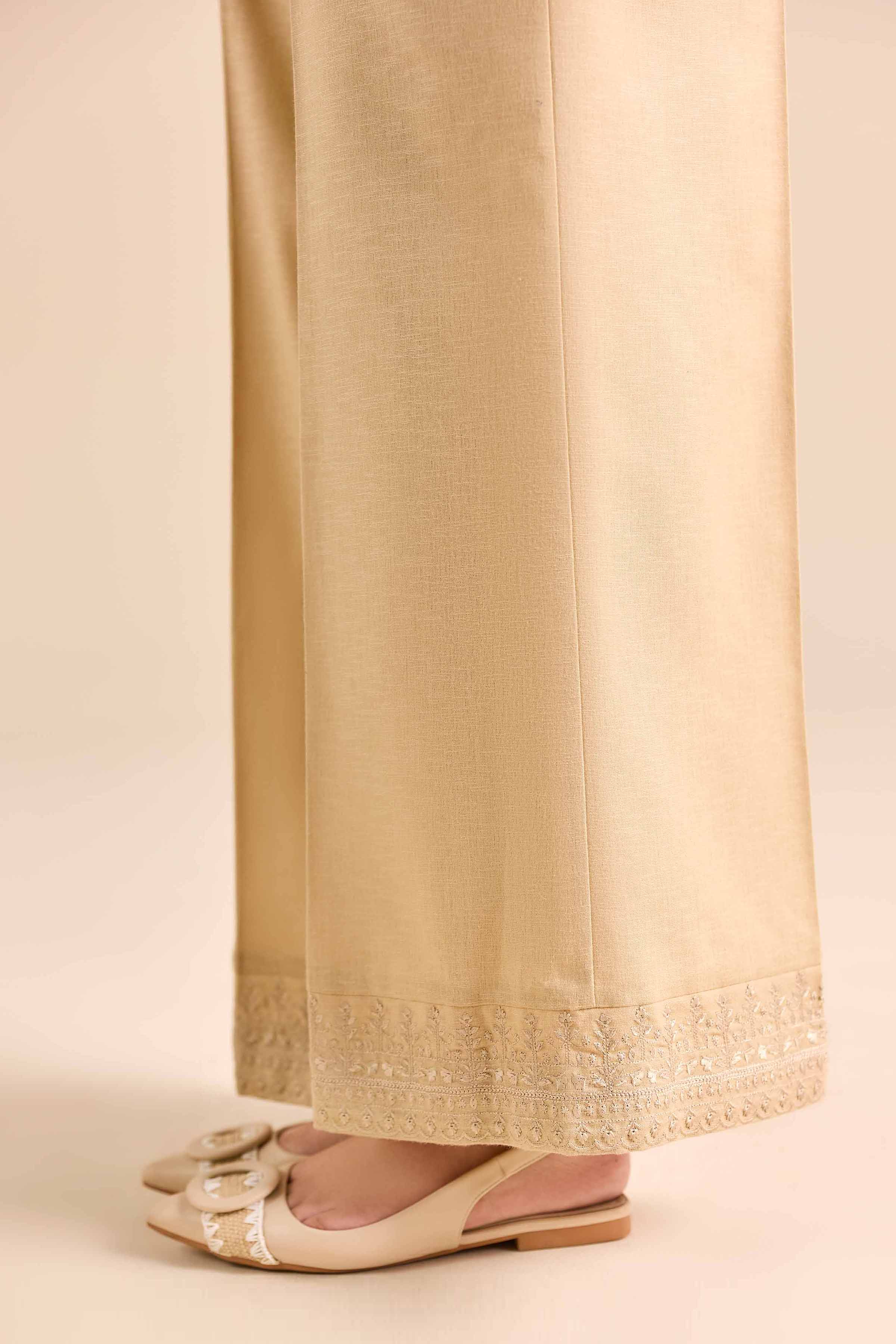 Embroidered Pants - PW25-160 READY TO WEAR Beige Karandi 1PC Embroidered