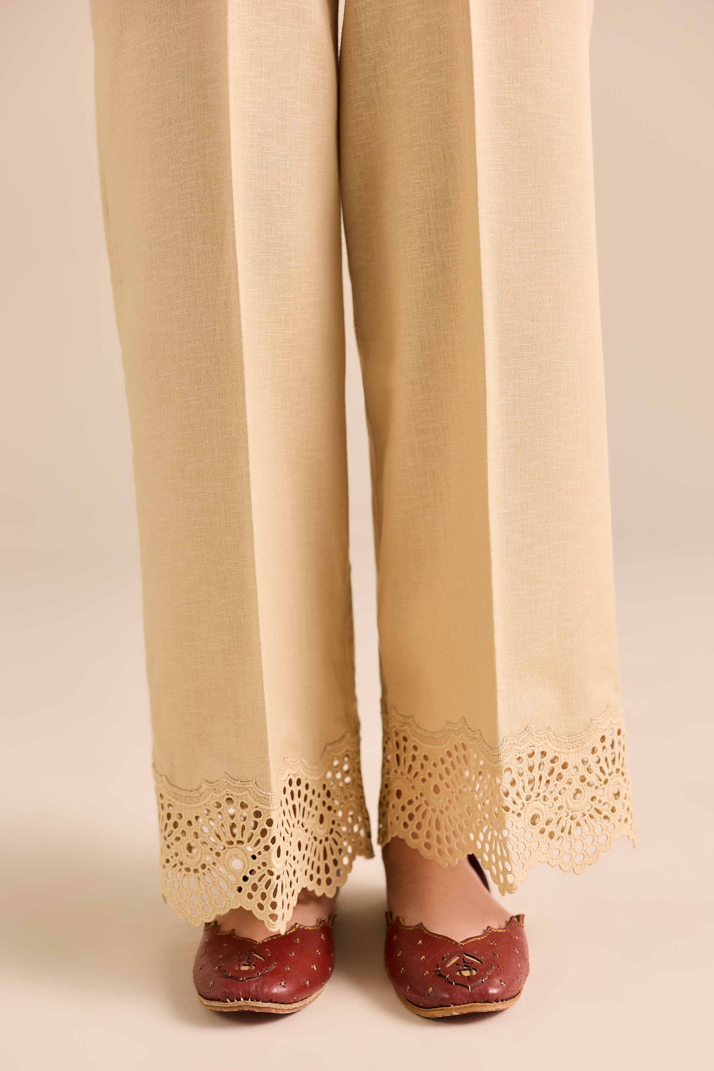 Basic Trousers - PW25-162 READY TO WEAR Beige Karandi 1PC Solids