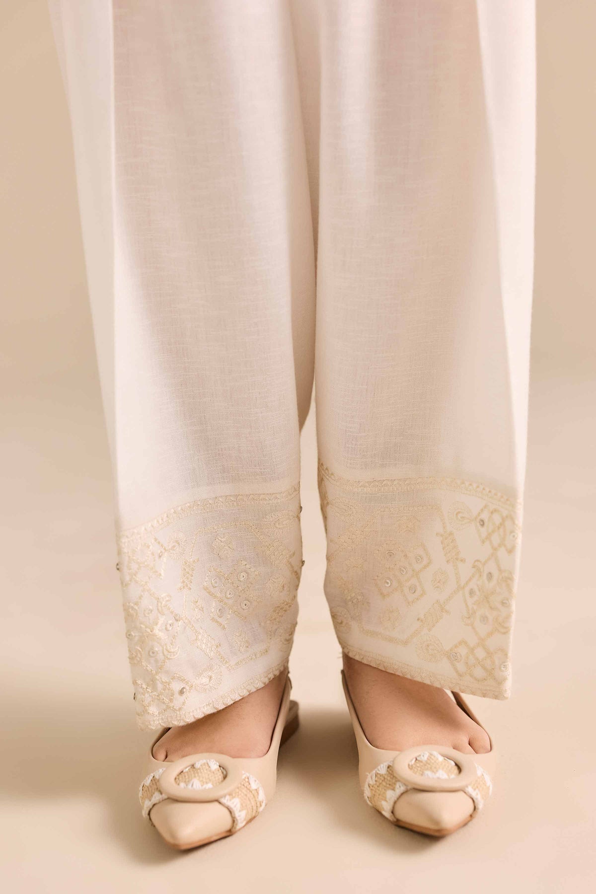 Embroidered Shalwar - PW25-163 White Karandi 1PC Embroidered Nishat Australia