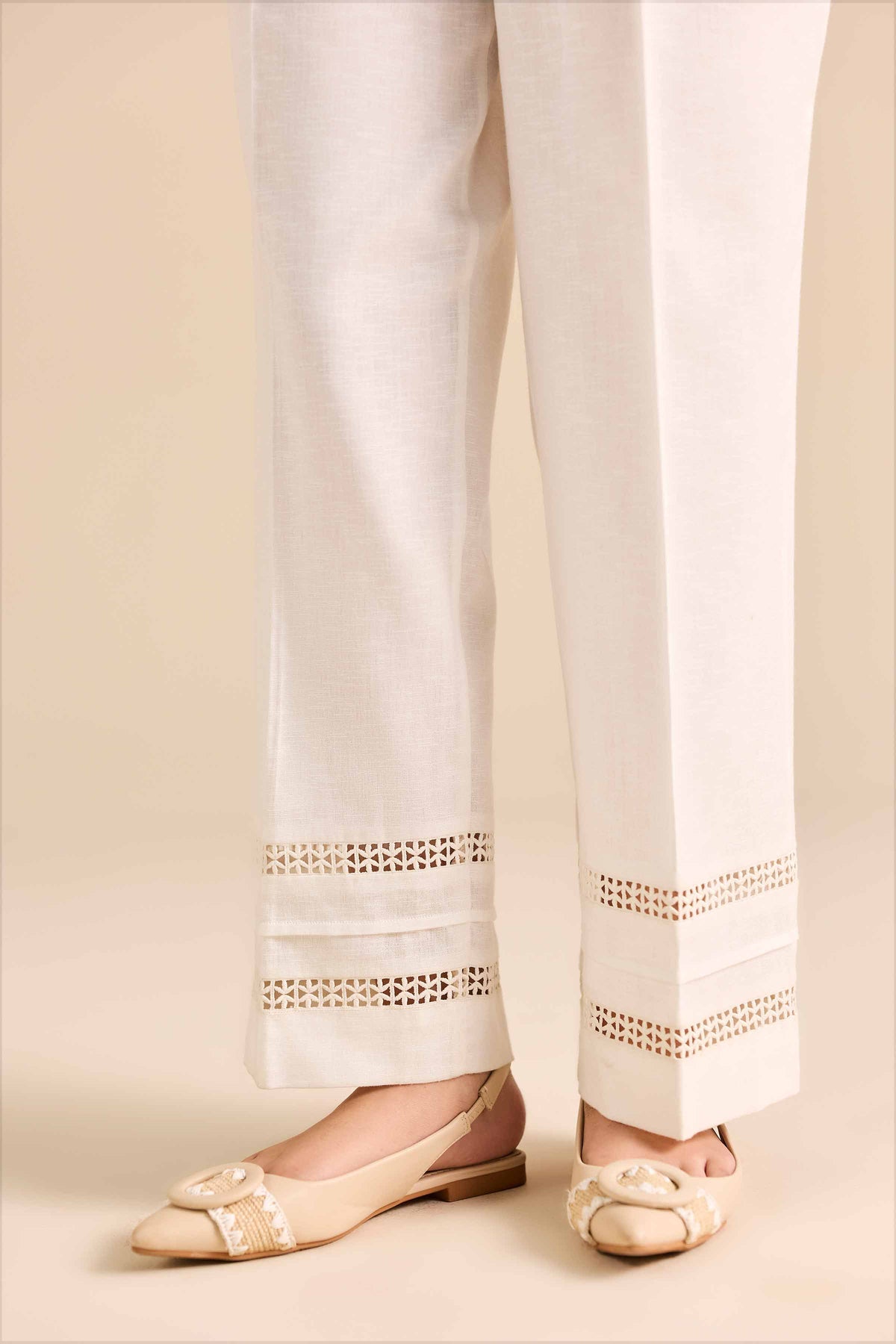 Basic Trousers - PW25-165 White Karandi 1PC Solids Nishat Australia