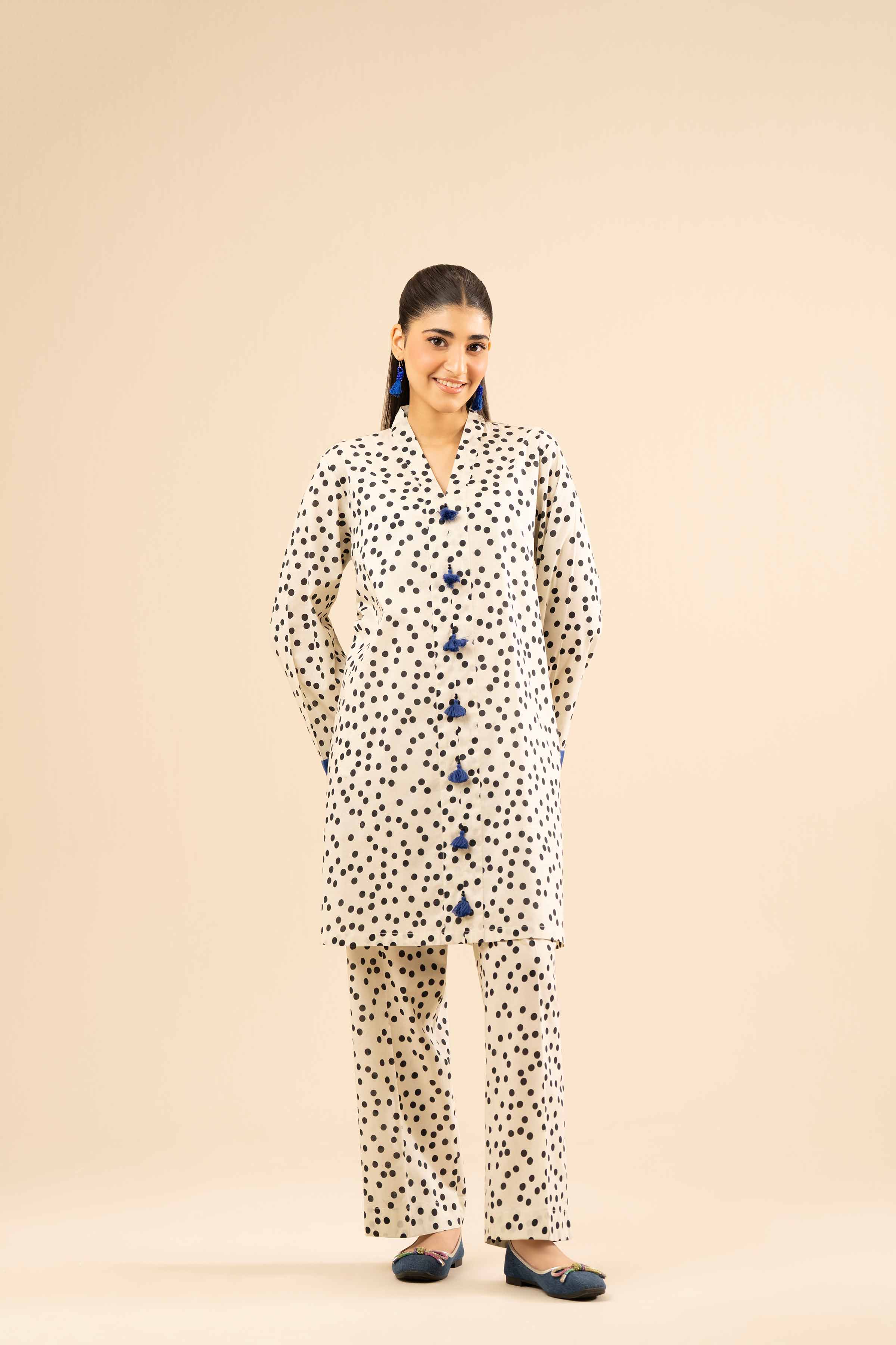2 Piece - Printed Suit - PW25-19 READY TO WEAR White Cambric 2PC Printed
