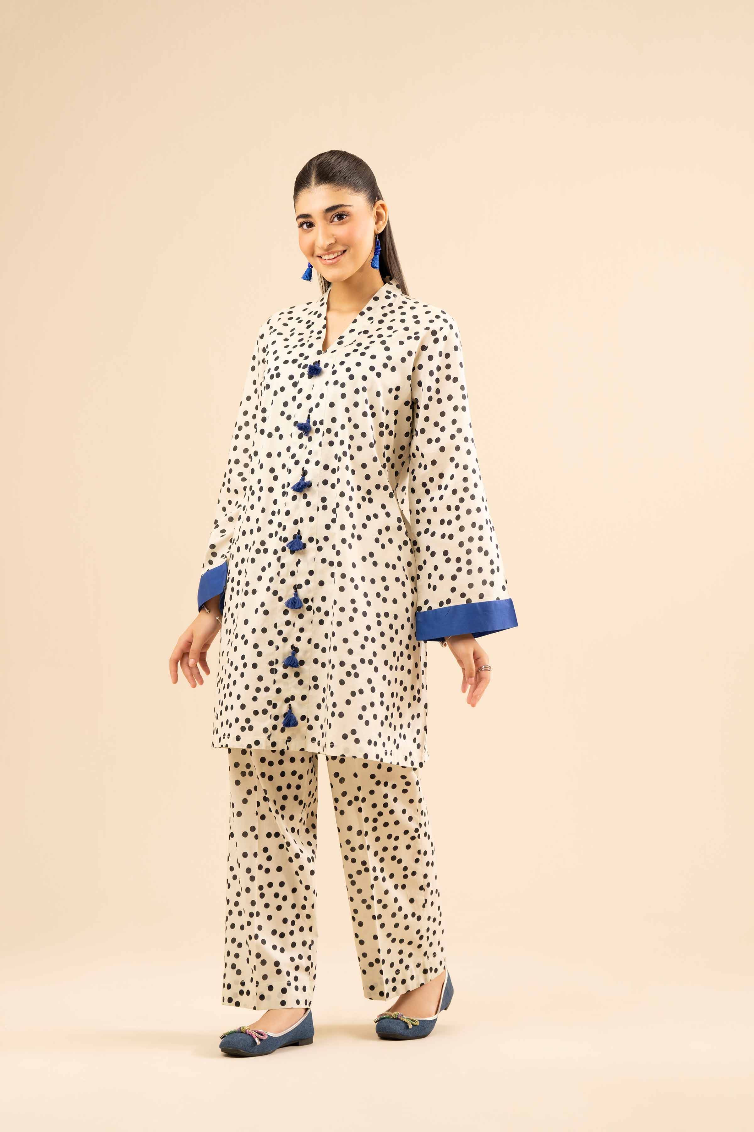 2 Piece - Printed Suit - PW25-19 READY TO WEAR White Cambric 2PC Printed
