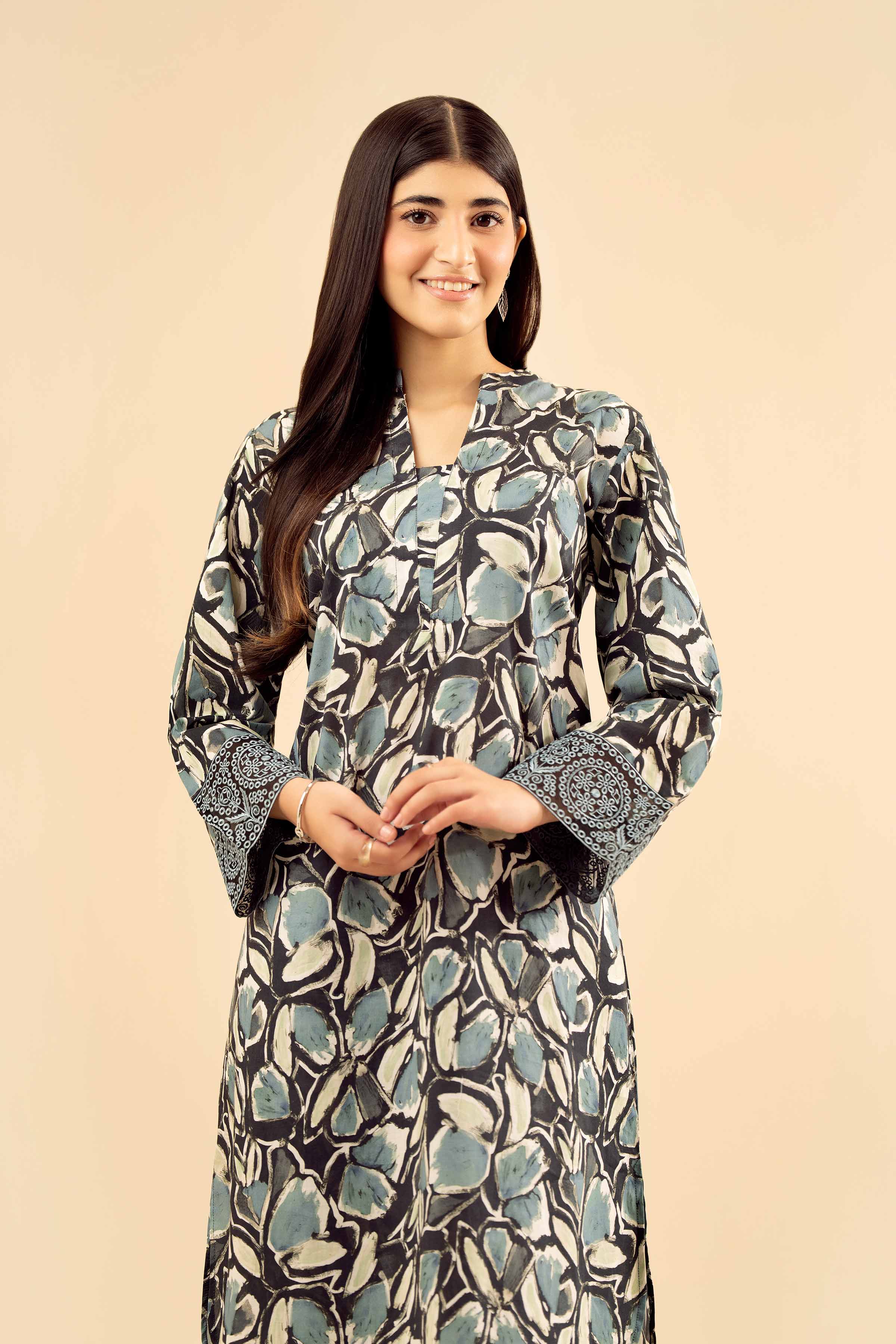2 Piece - Printed Embroidered Suit - PW25-20 READY TO WEAR Black Cambric 2PC Embroidered