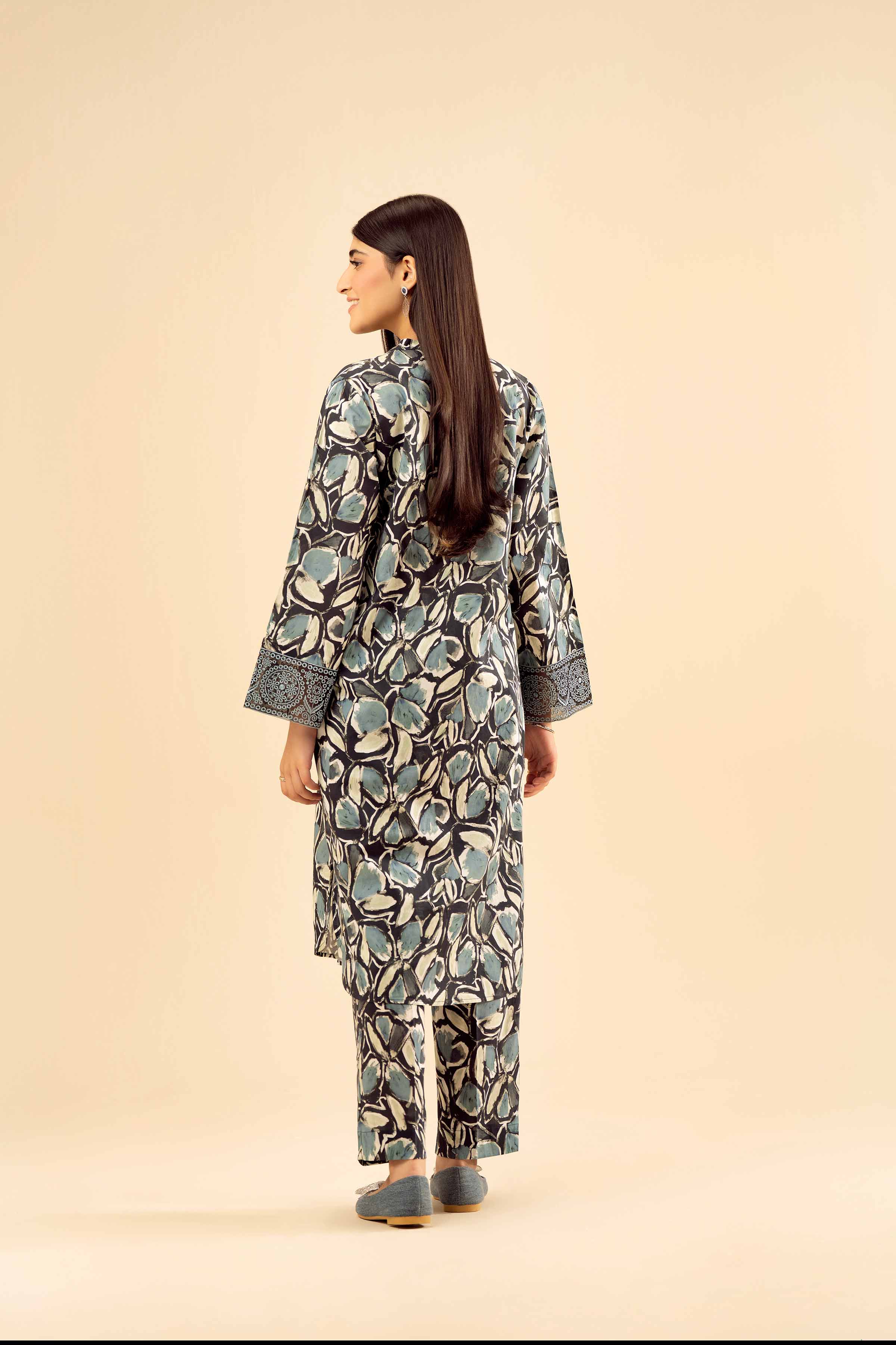 2 Piece - Printed Embroidered Suit - PW25-20 READY TO WEAR Black Cambric 2PC Embroidered