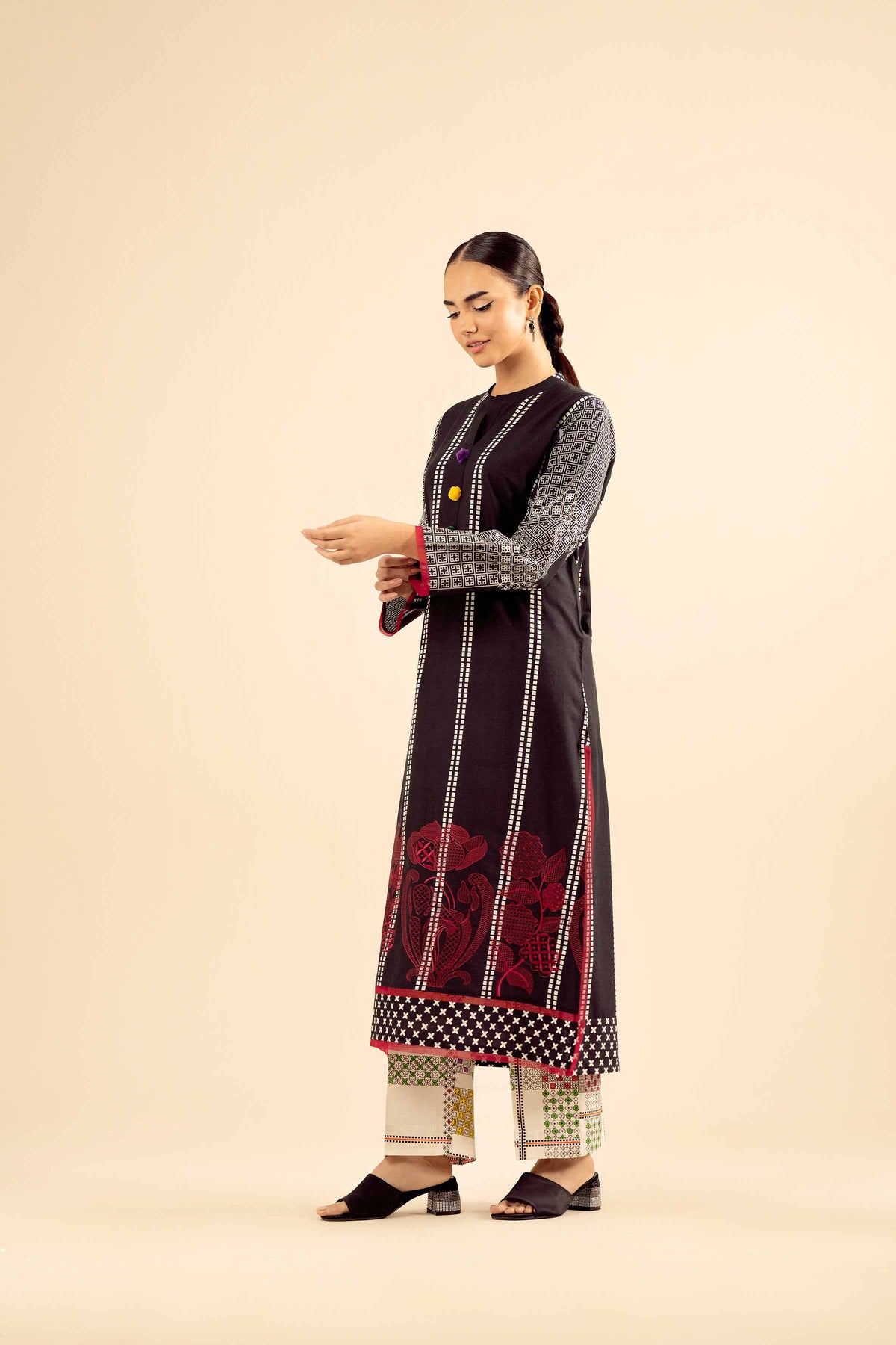 2 Piece - Printed Embroidered Suit - PW25-209 Black Wool 2PC Embroidered Nishat Australia