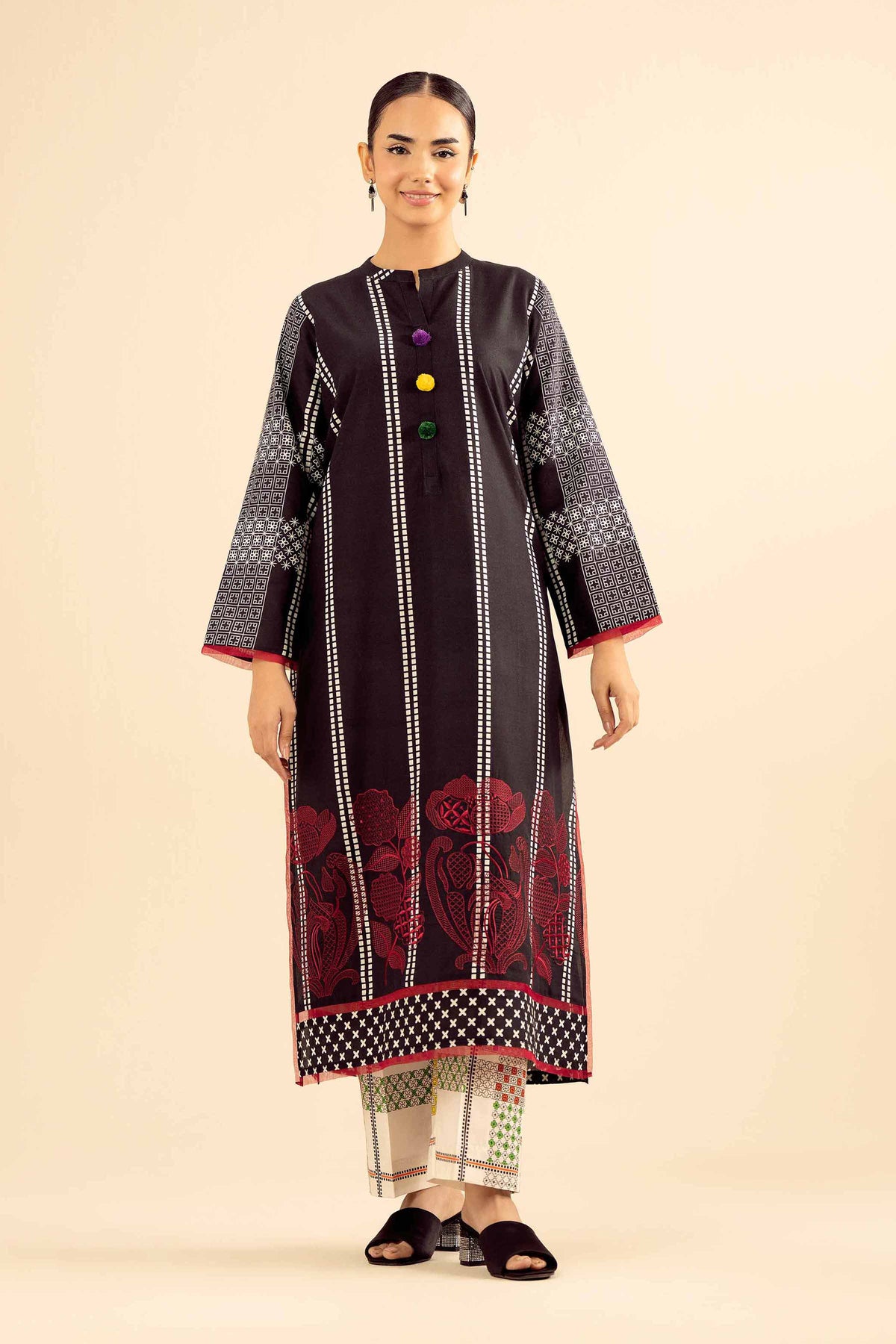 2 Piece - Printed Embroidered Suit - PW25-209 Black Wool 2PC Embroidered Nishat Australia