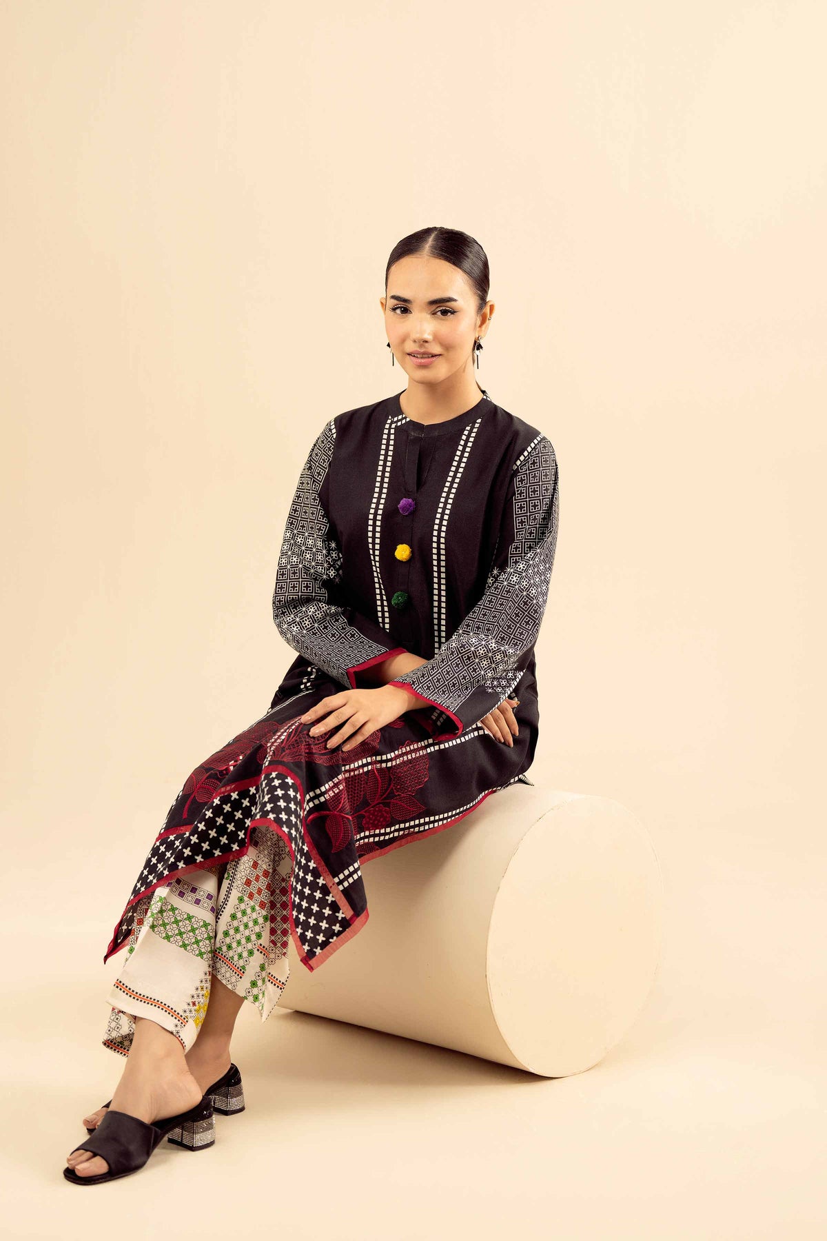 2 Piece - Printed Embroidered Suit - PW25-209 Black Wool 2PC Embroidered Nishat Australia