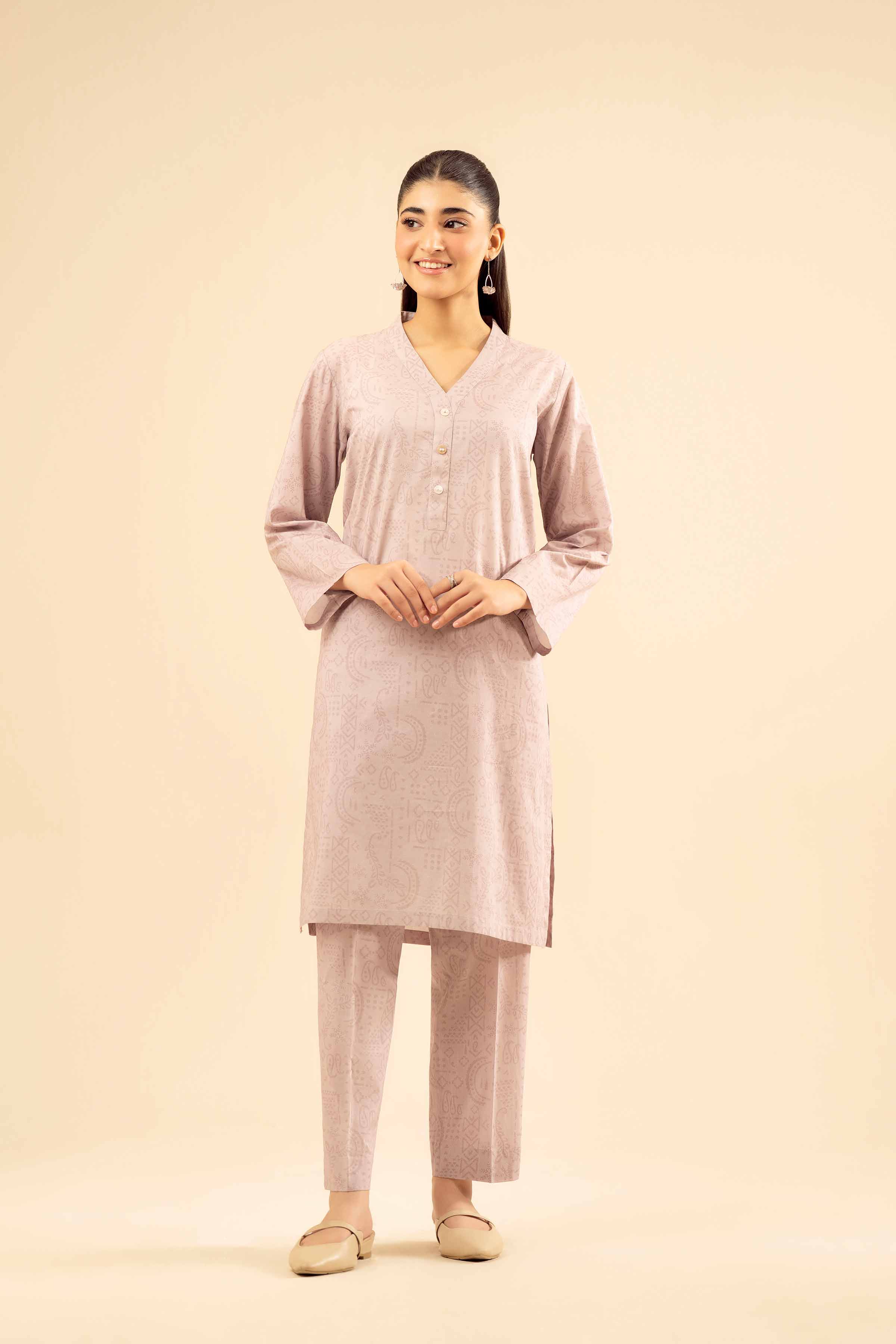 2 Piece - Printed Suit - PW25-21 READY TO WEAR Pink Cambric 2PC Printed