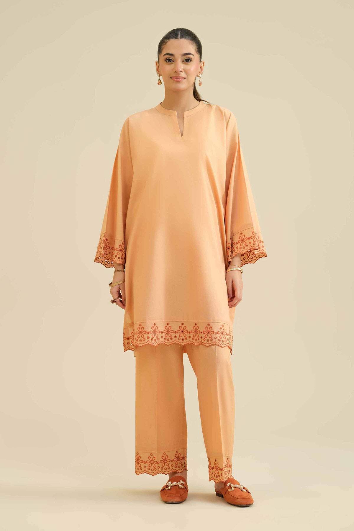2 Piece - Embroidered Suit - PW25-213 Orange Wool 2PC Embroidered Nishat Australia