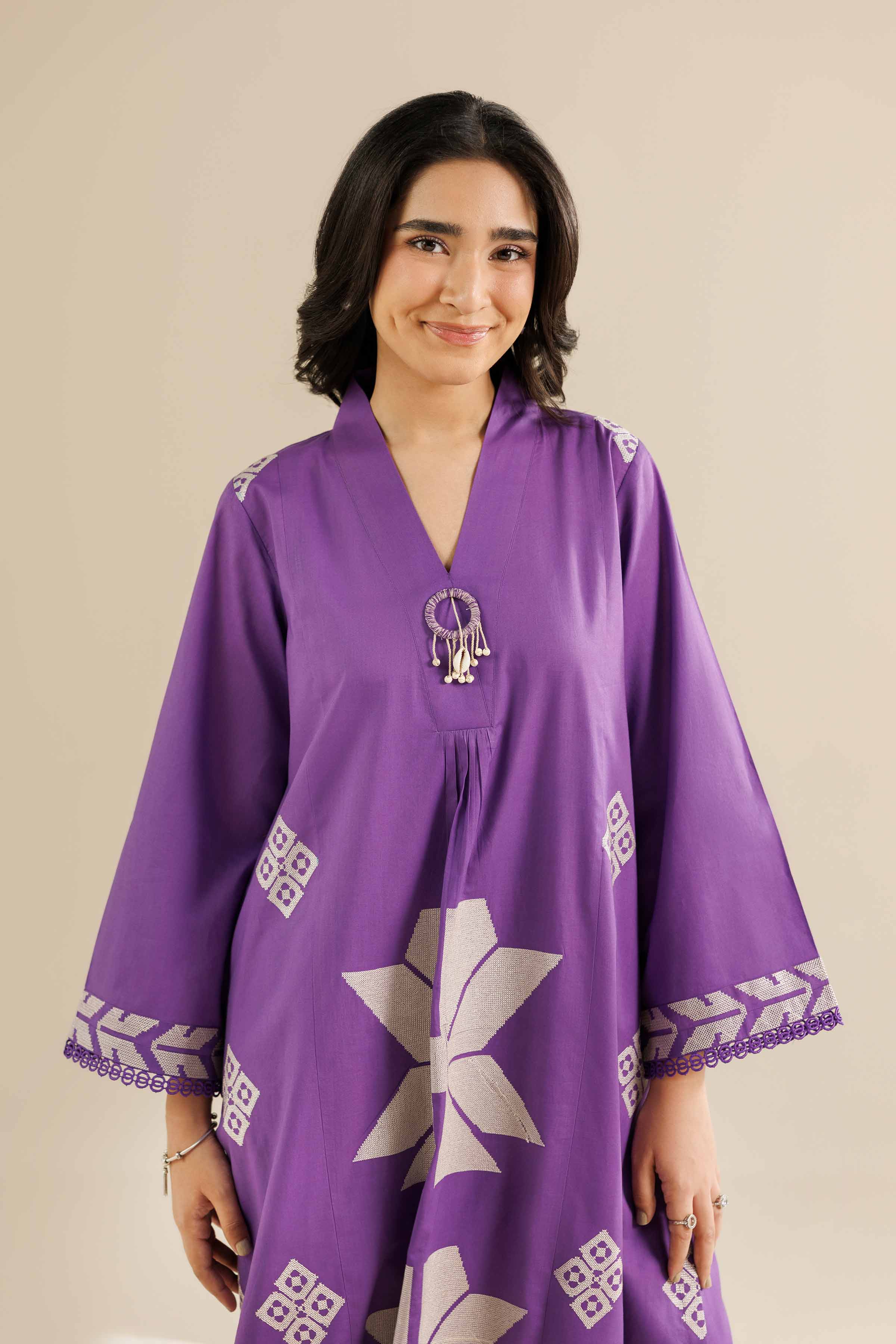 2 Piece - Embroidered Suit - PW25-214 READY TO WEAR Purple Tropical 2PC Embroidered