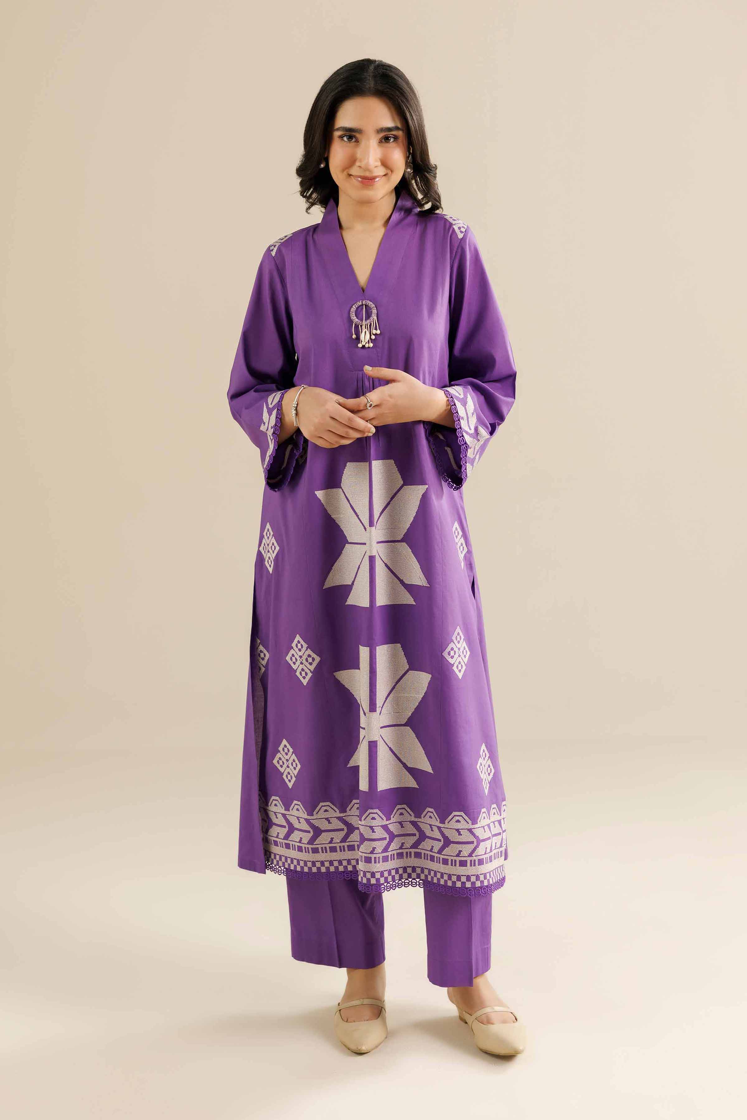 2 Piece - Embroidered Suit - PW25-214 READY TO WEAR Purple Tropical 2PC Embroidered
