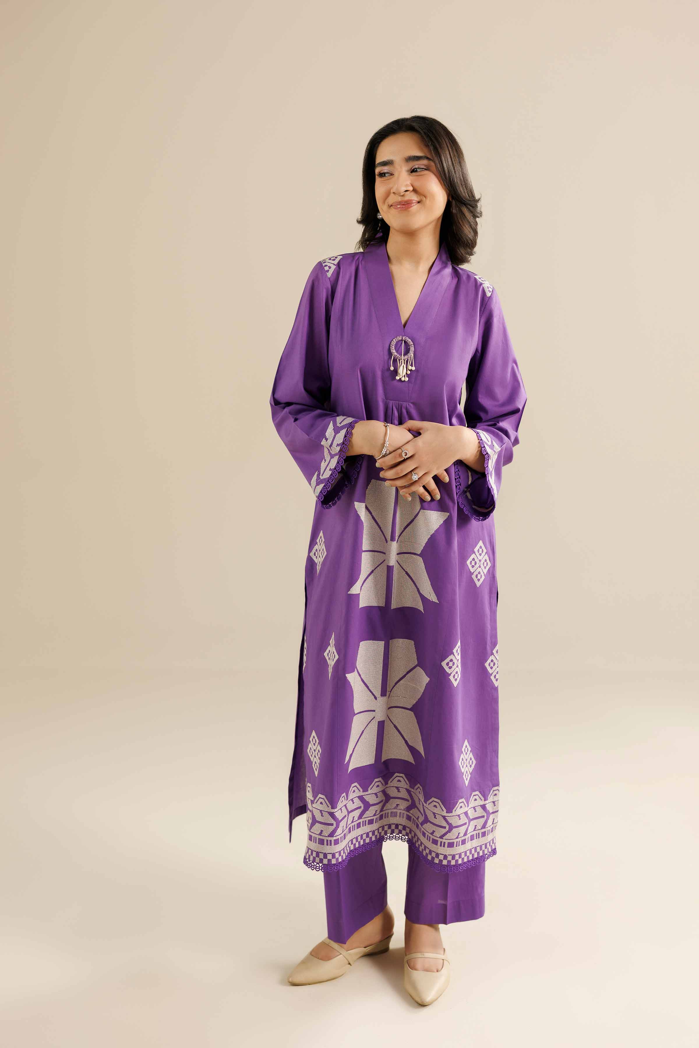 2 Piece - Embroidered Suit - PW25-214 READY TO WEAR Purple Tropical 2PC Embroidered