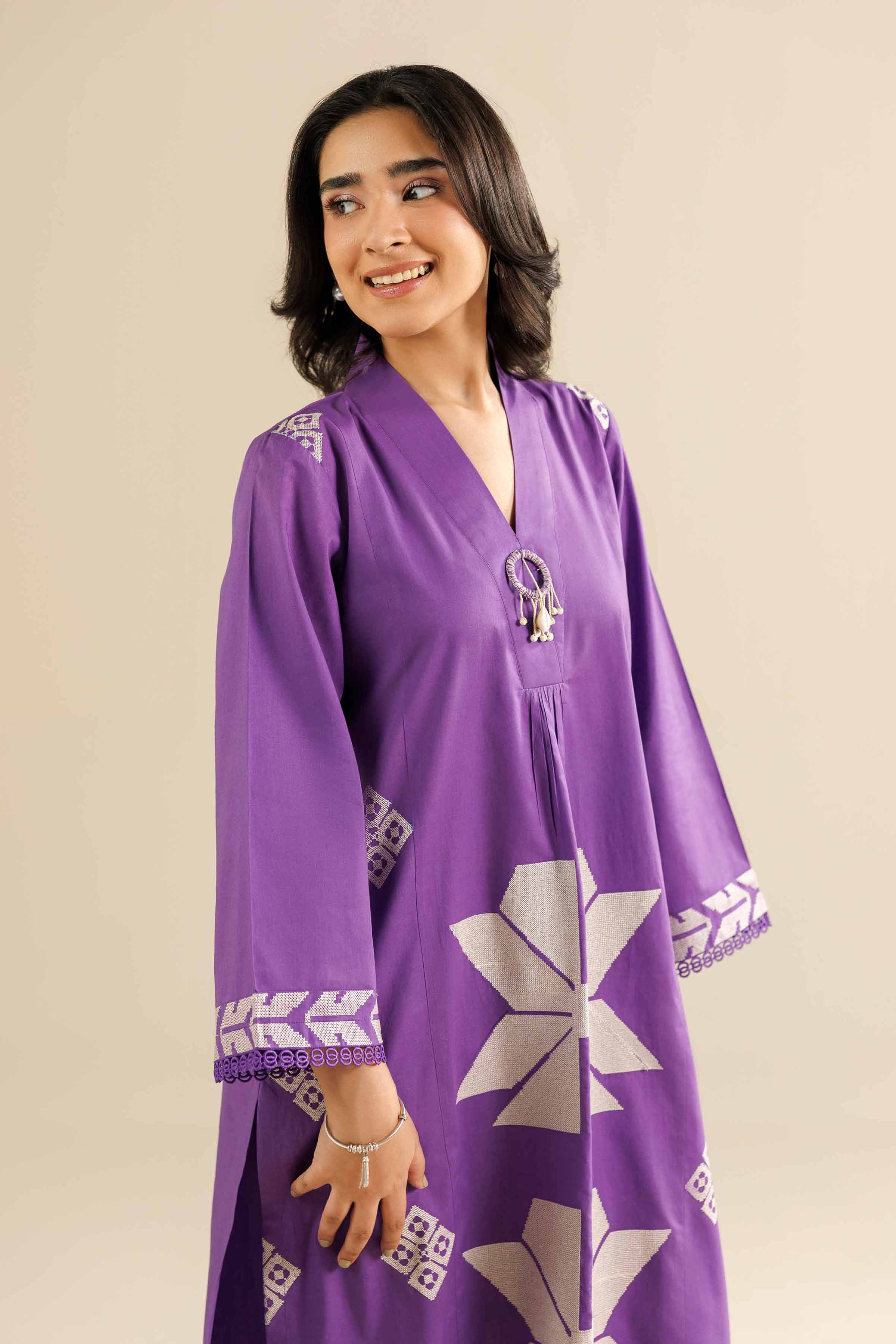2 Piece - Embroidered Suit - PW25-214 READY TO WEAR Purple Tropical 2PC Embroidered