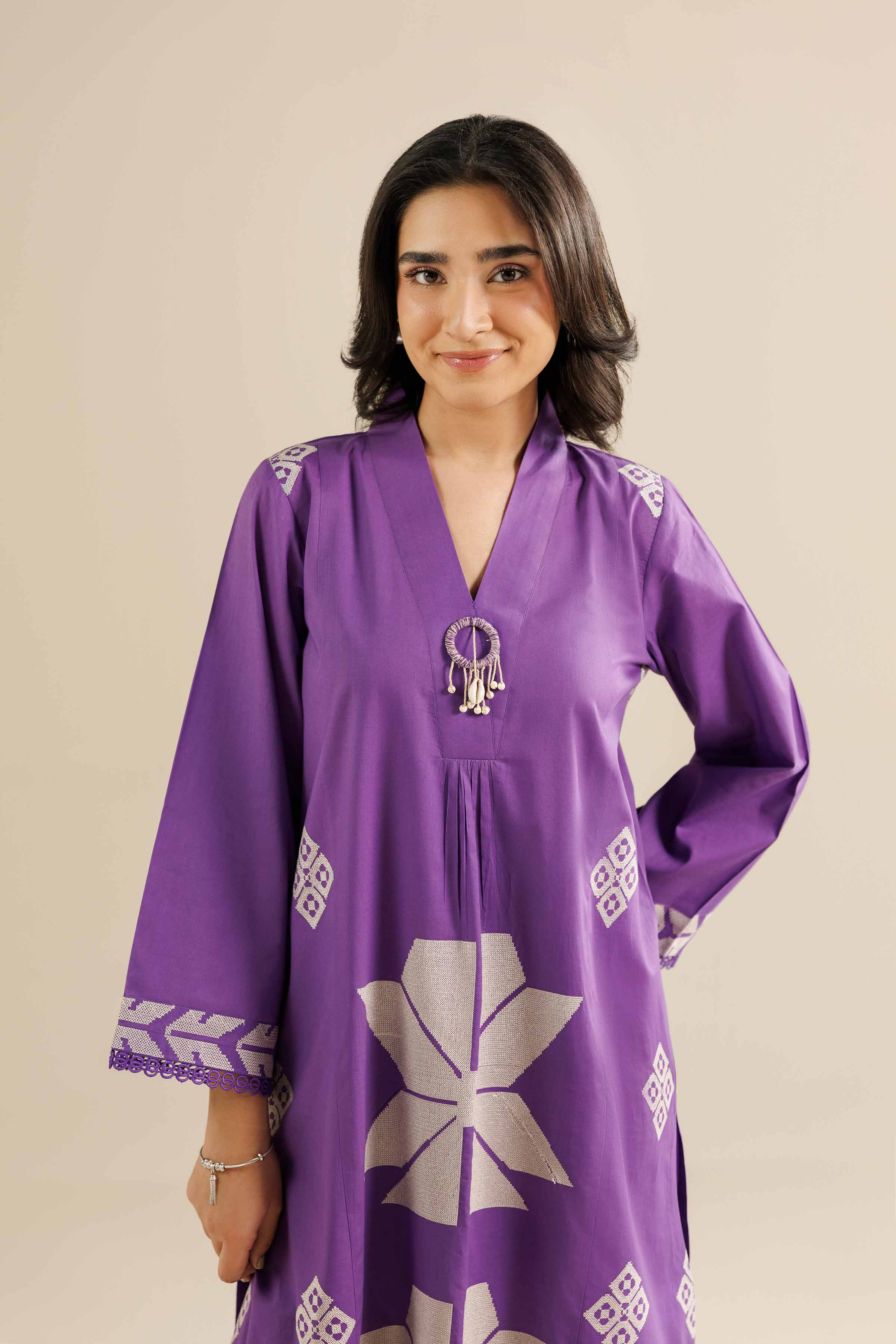 2 Piece - Embroidered Suit - PW25-214 READY TO WEAR Purple Tropical 2PC Embroidered