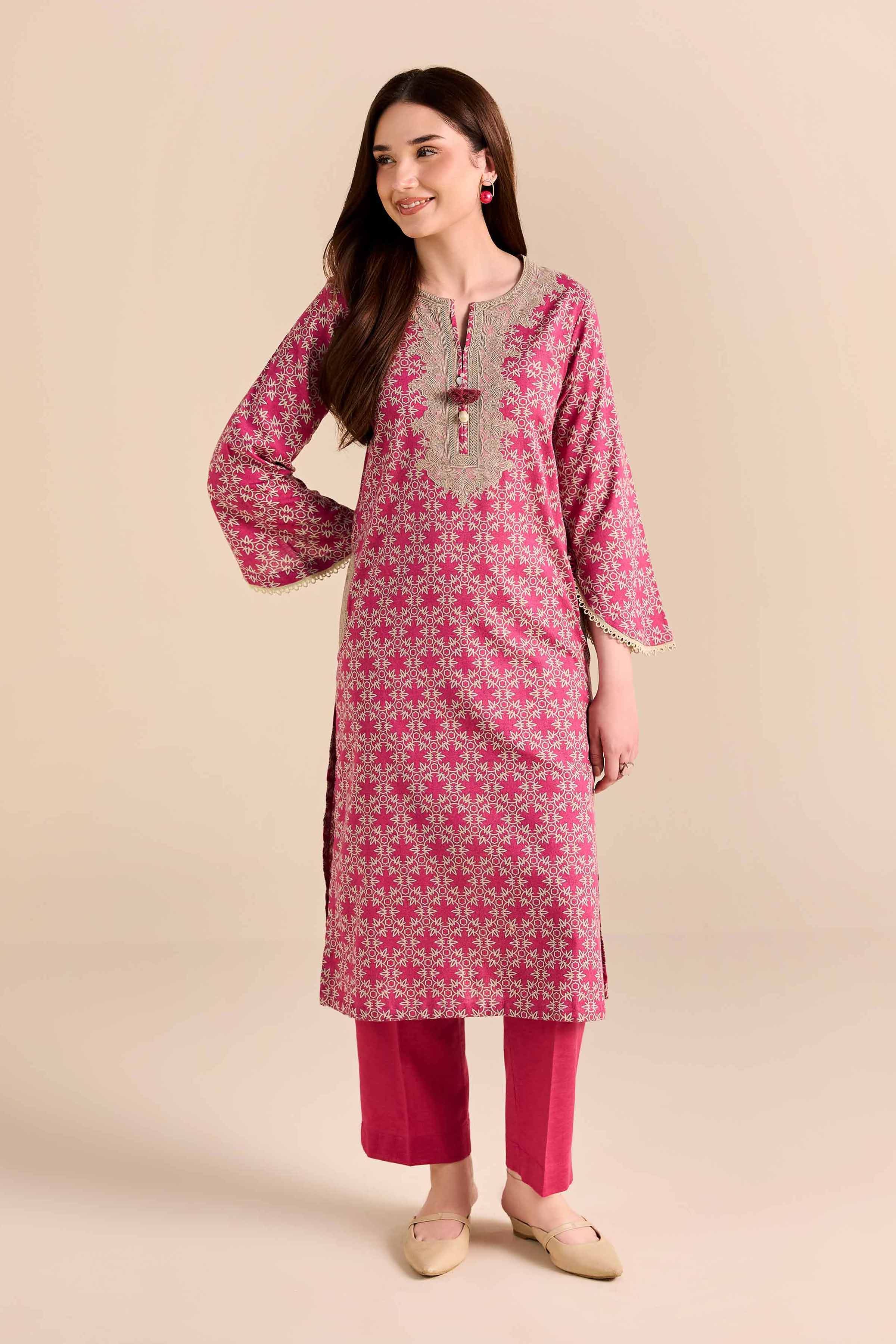 2 Piece - Printed Embroidered Suit - PW25-217 READY TO WEAR Pink Karandi 2PC Embroidered