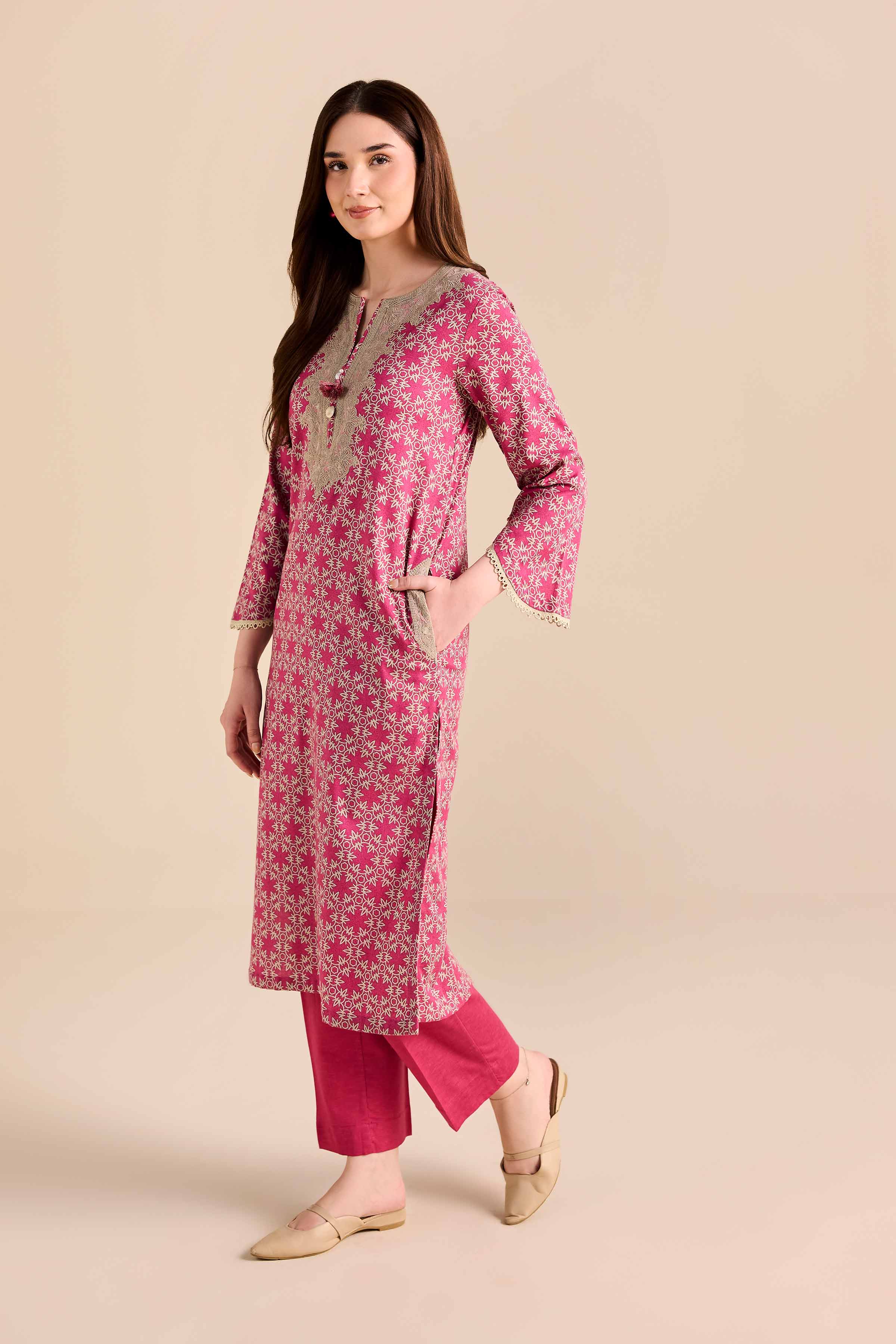 2 Piece - Printed Embroidered Suit - PW25-217 READY TO WEAR Pink Karandi 2PC Embroidered
