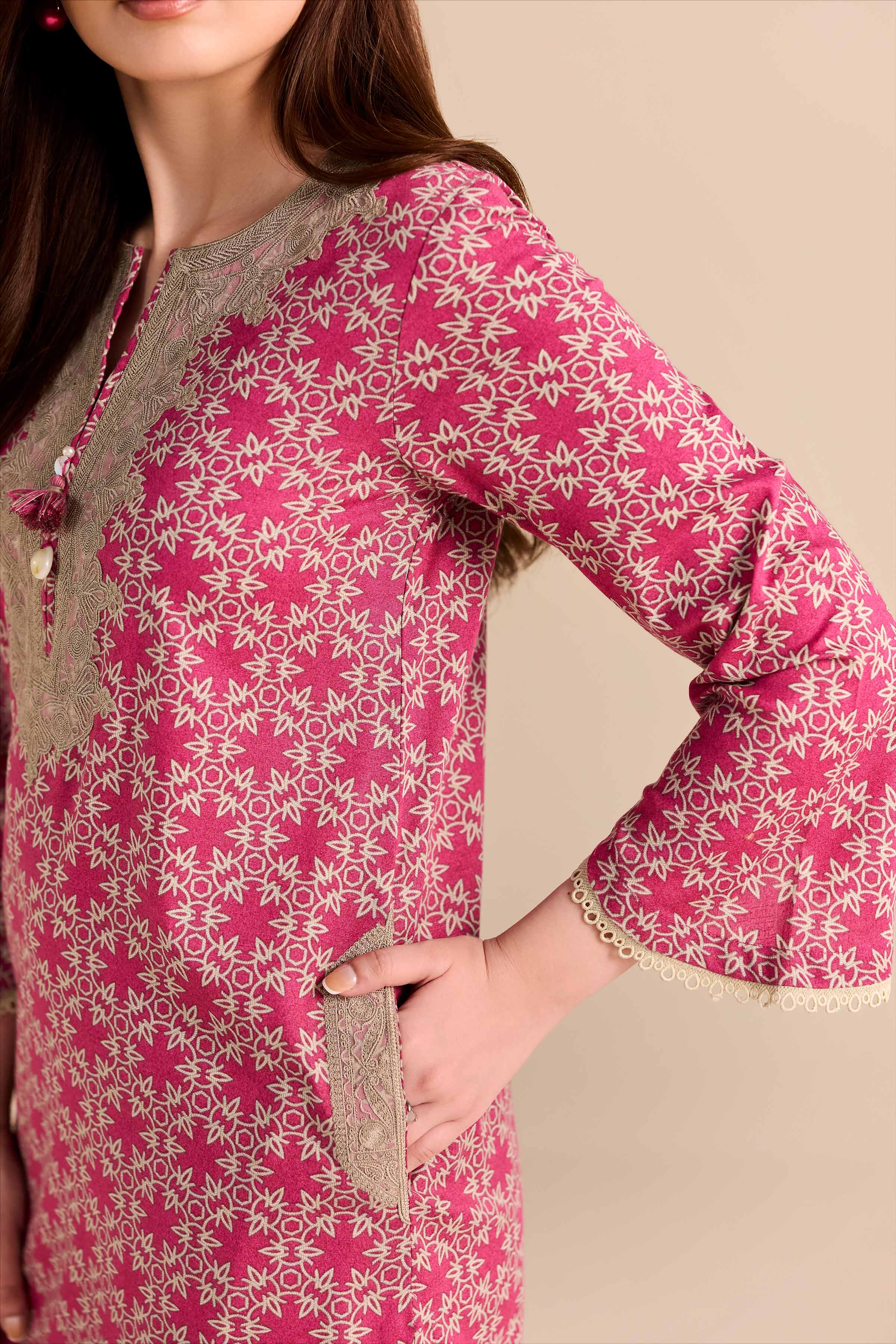 2 Piece - Printed Embroidered Suit - PW25-217 READY TO WEAR Pink Karandi 2PC Embroidered