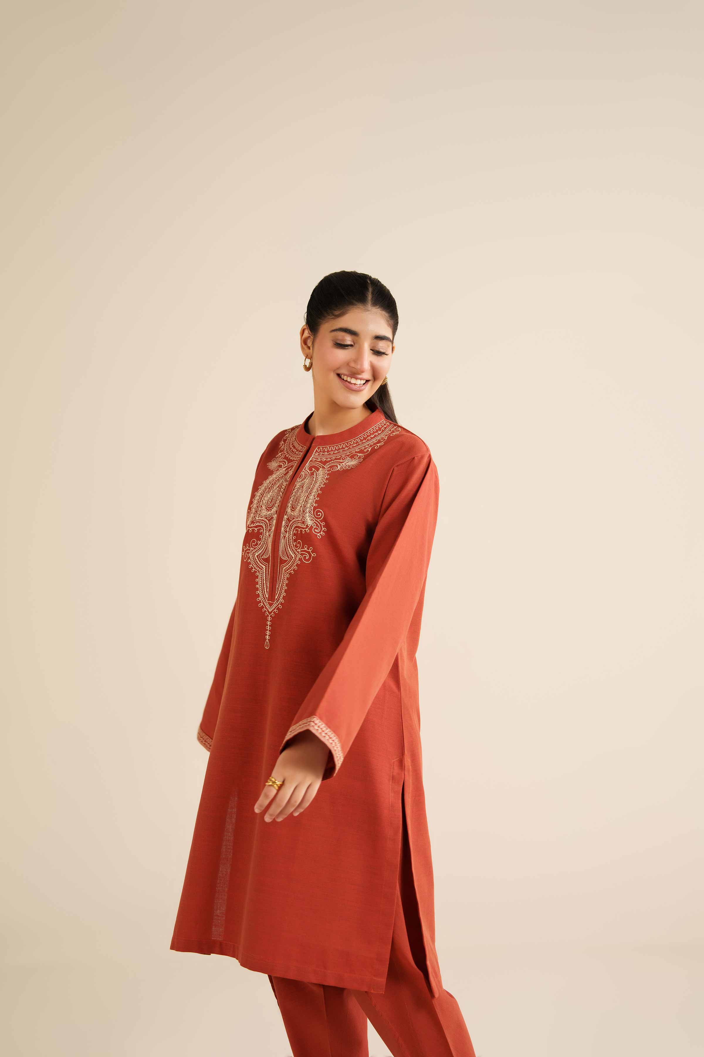 2 Piece - Embroidered Suit - PW25-218 READY TO WEAR Orange Khaddar 2PC Embroidered