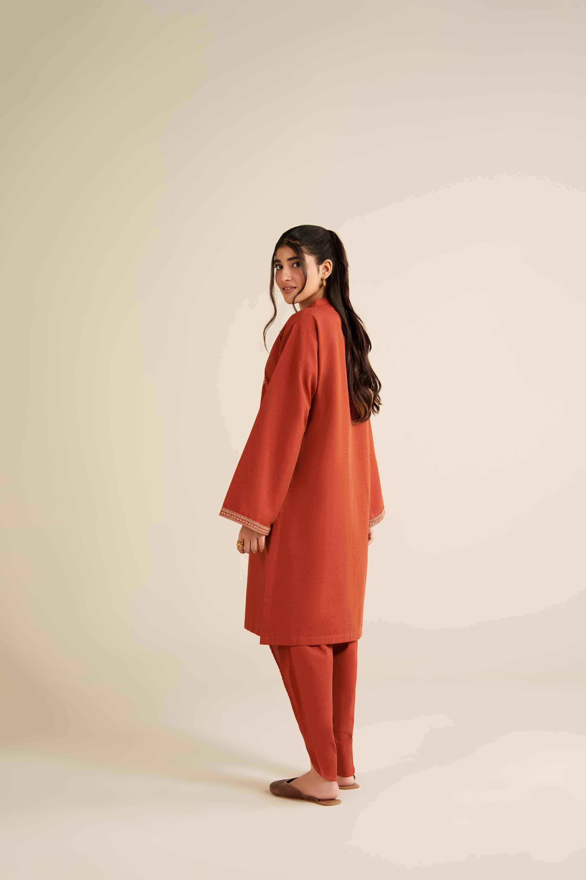 2 Piece - Embroidered Suit - PW25-218 READY TO WEAR Orange Khaddar 2PC Embroidered