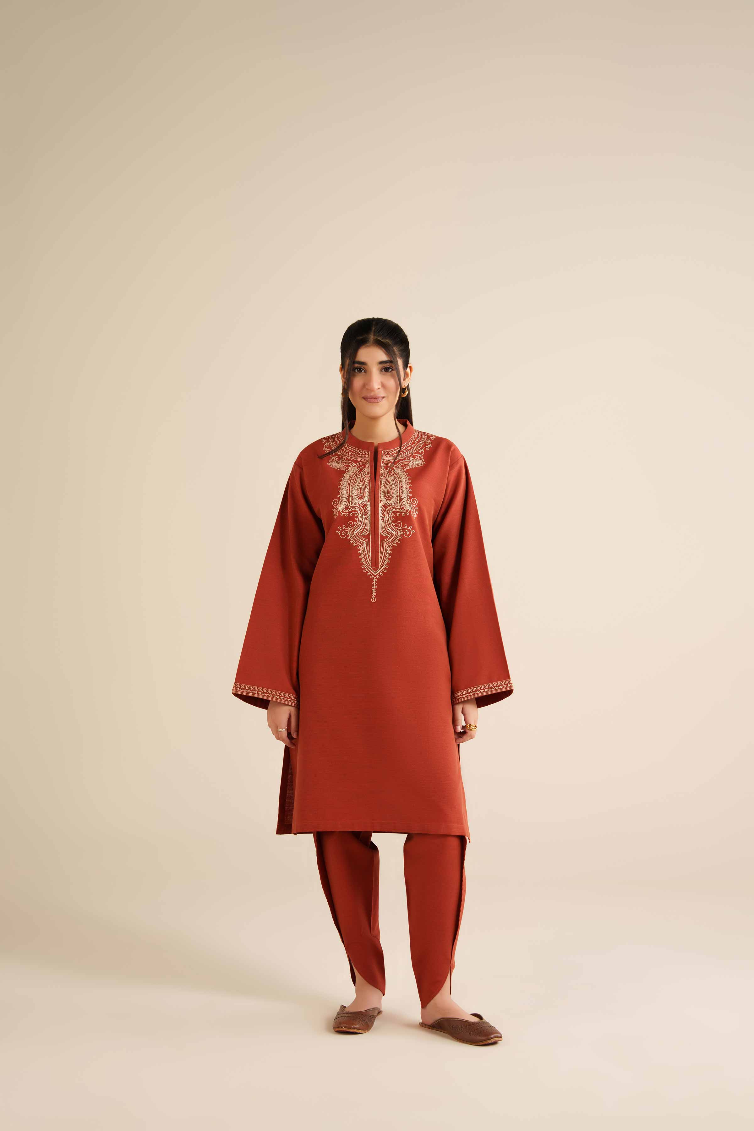 2 Piece - Embroidered Suit - PW25-218 READY TO WEAR Orange Khaddar 2PC Embroidered