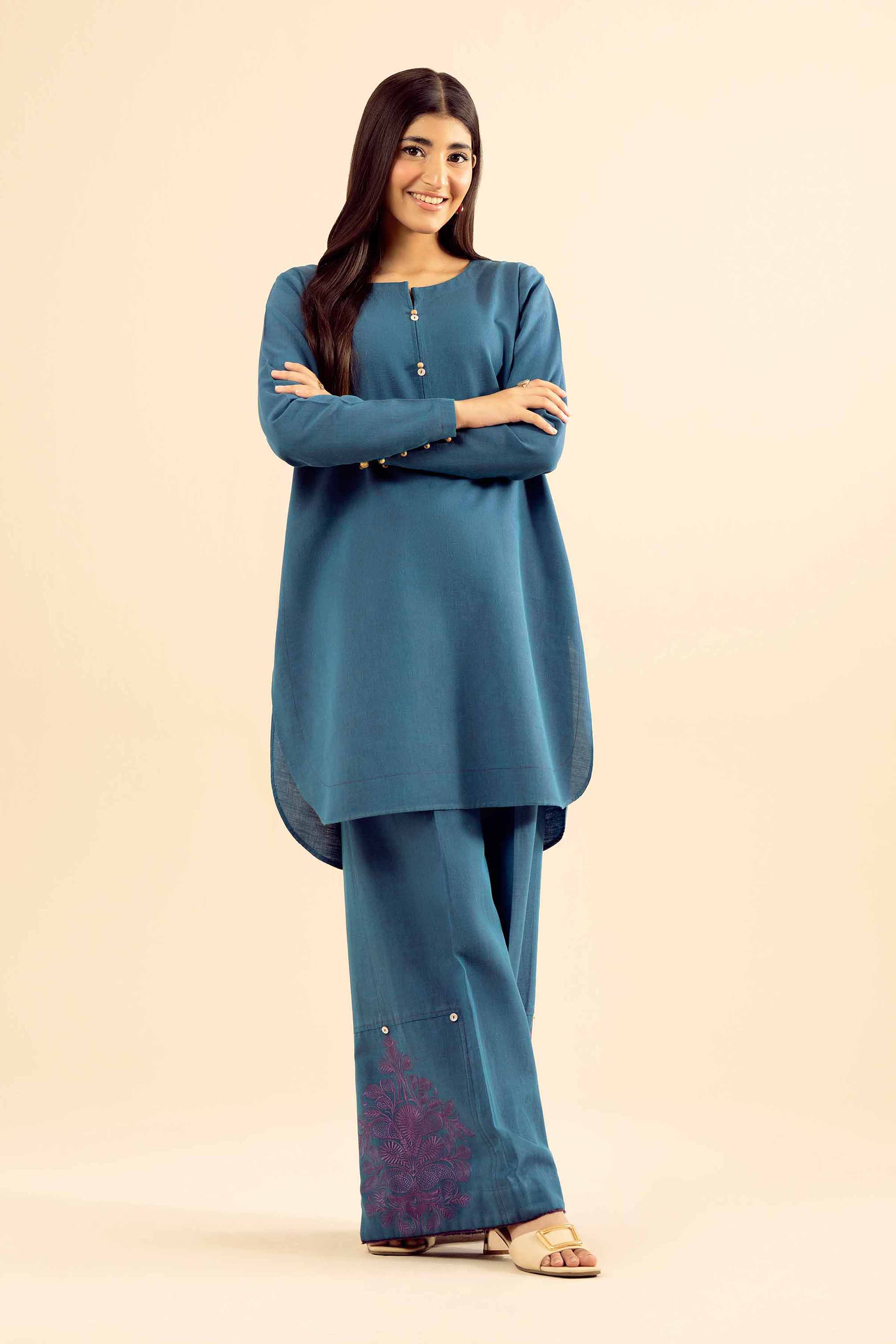 2 Piece - Embroidered Suit - PW25-219 READY TO WEAR Blue Tropical 2PC Embroidered