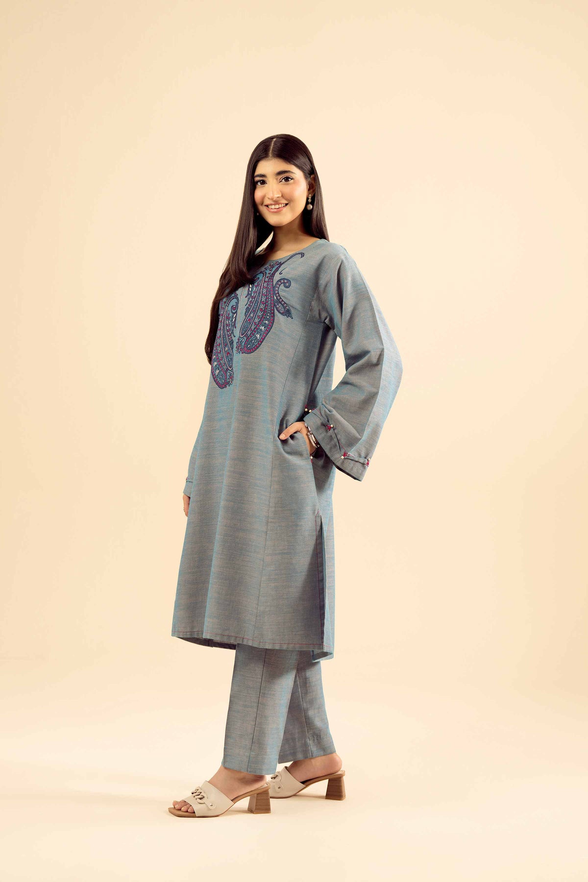 2 Piece - Embroidered Suit - PW25-222 Blue Khaddar 2PC Embroidered Nishat Australia