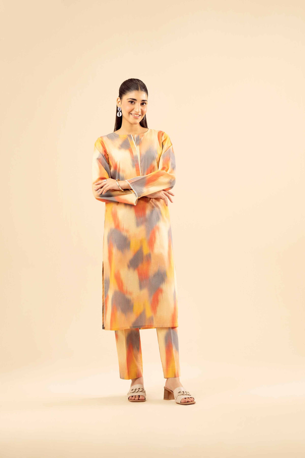 2 Piece - Printed Suit - PW25-24 Beige Cambric 2PC Printed Nishat Australia