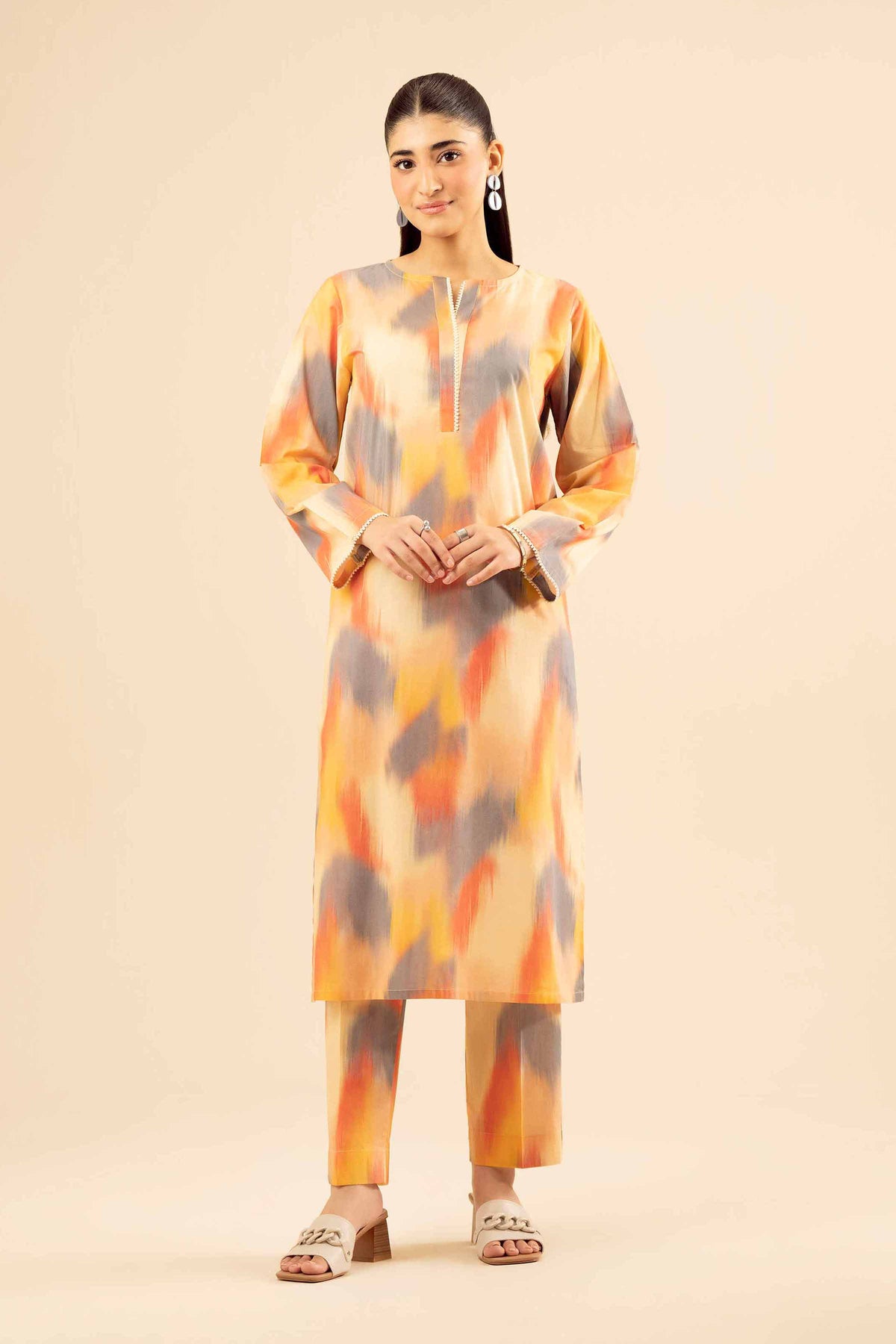 2 Piece - Printed Suit - PW25-24 Beige Cambric 2PC Printed Nishat Australia