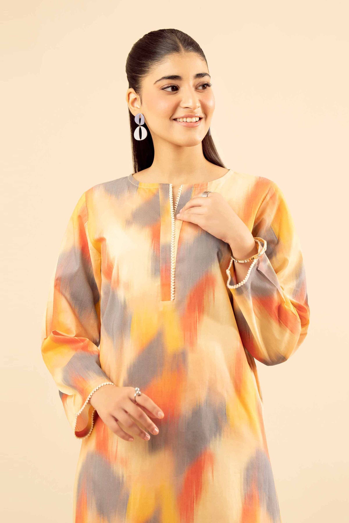 2 Piece - Printed Suit - PW25-24 Beige Cambric 2PC Printed Nishat Australia