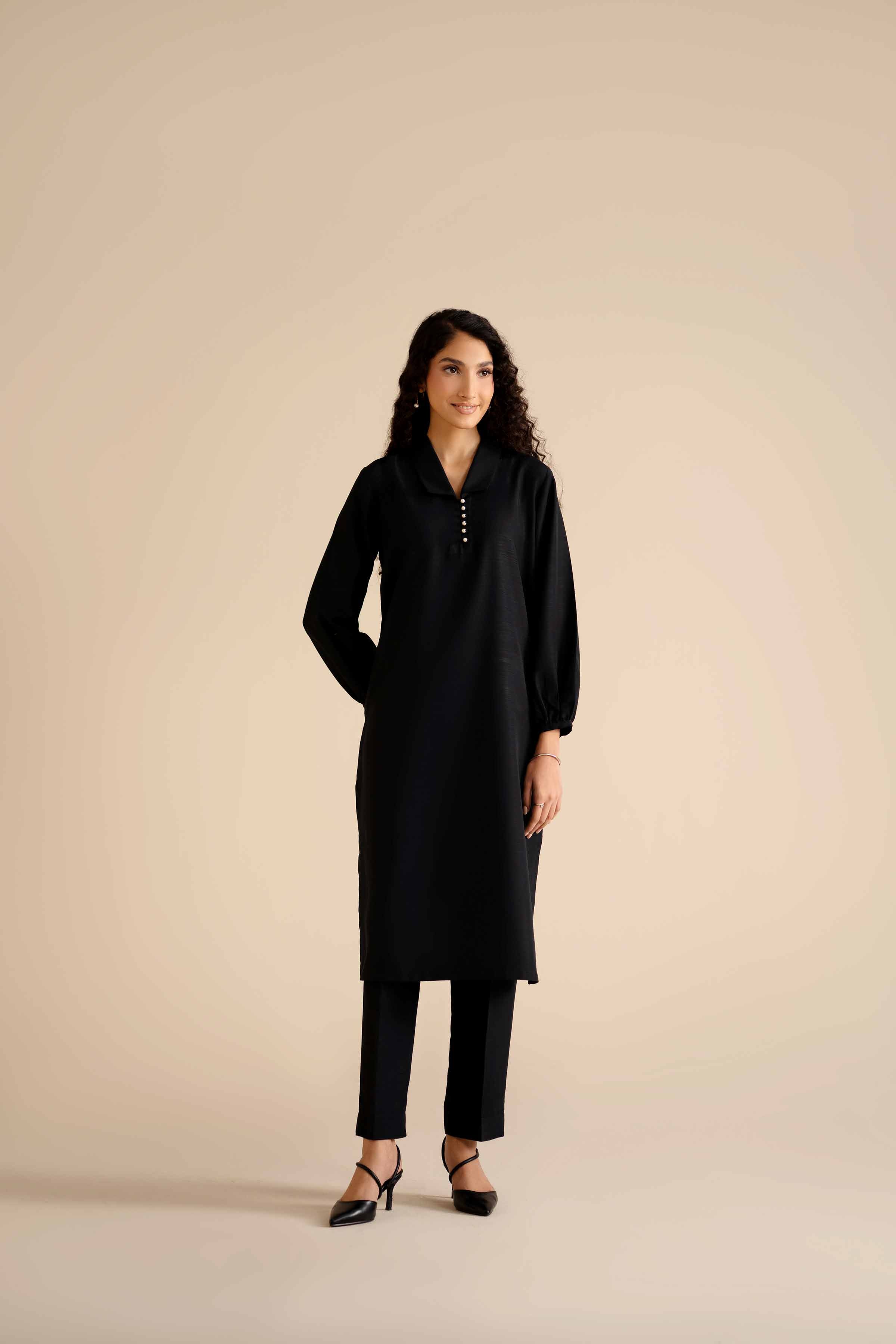 2 Piece - Basic Suit - PW25-248 READY TO WEAR Black Silk 2PC Solids