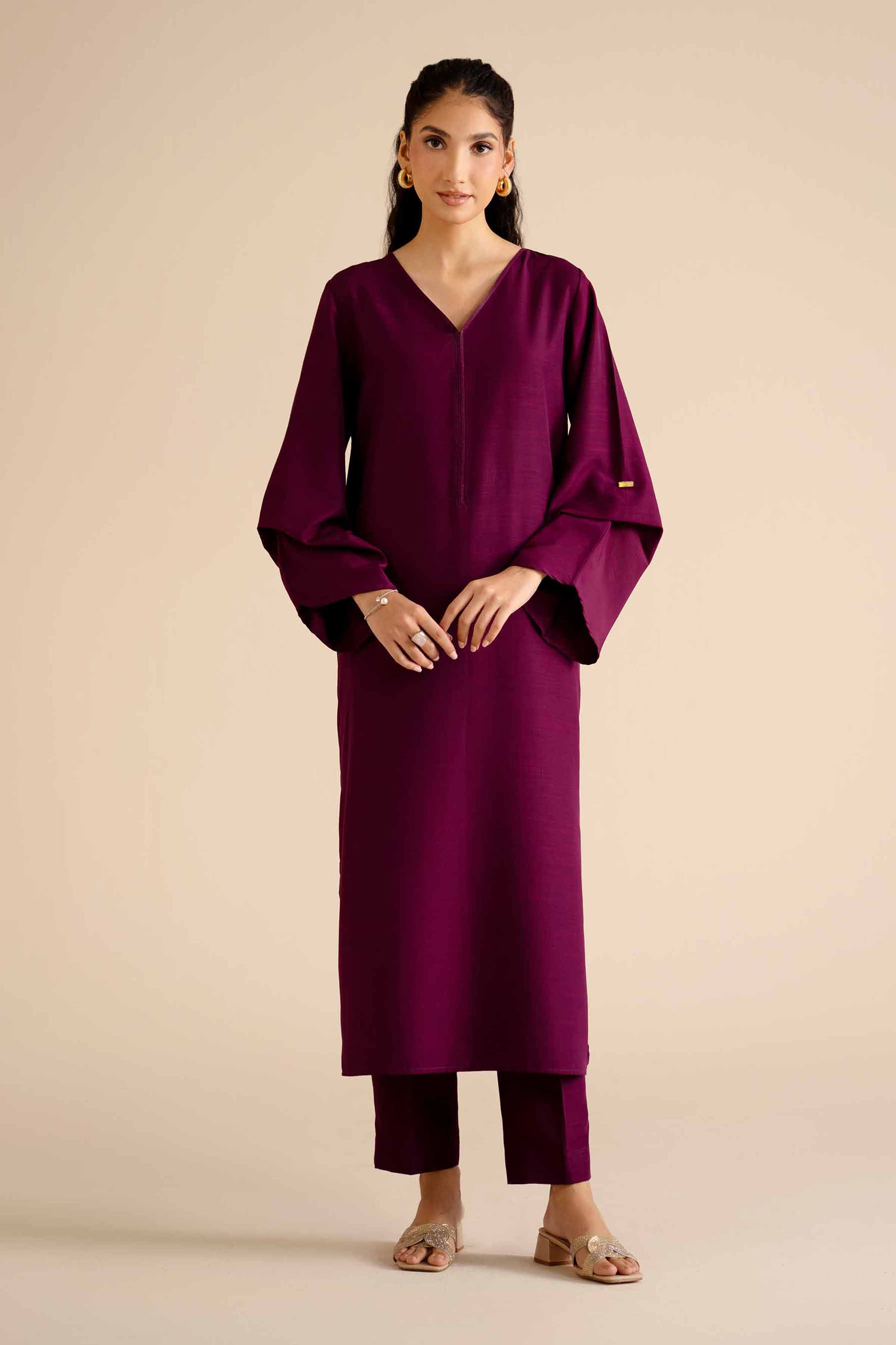 2 Piece - Basic Suit - PW25-249 READY TO WEAR Purple Silk 2PC Solids