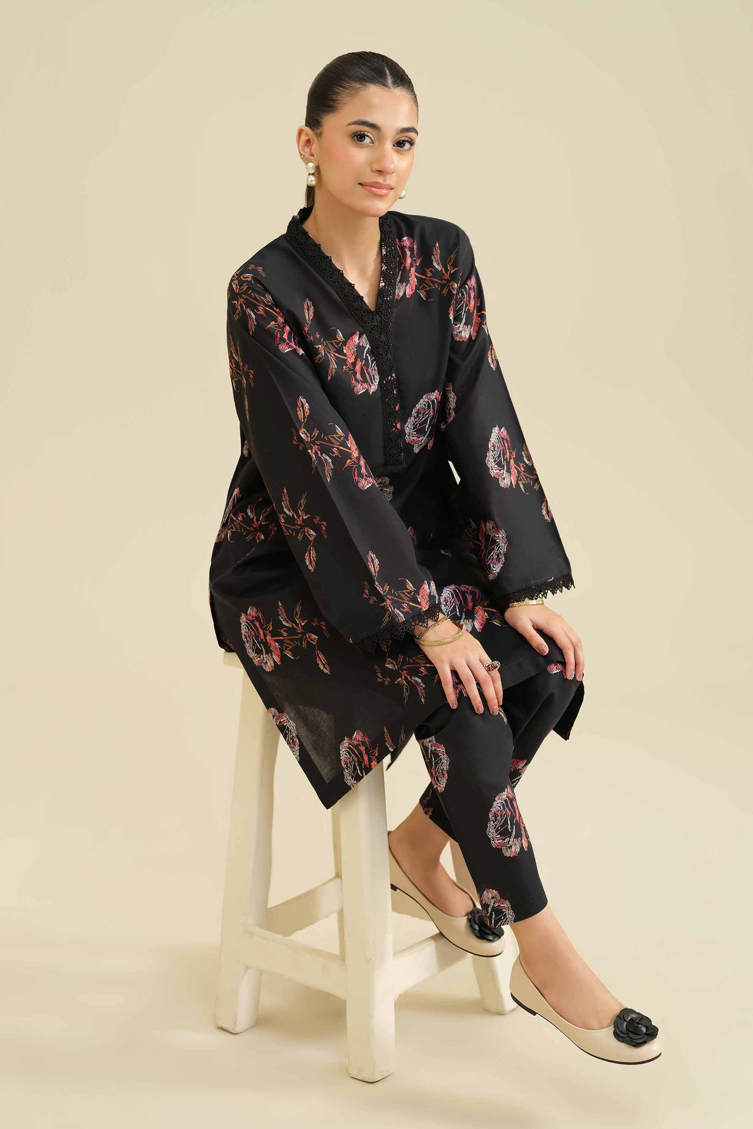 2 Piece - Printed Suit - PW25-25 READY TO WEAR Black Cambric 2PC Printed