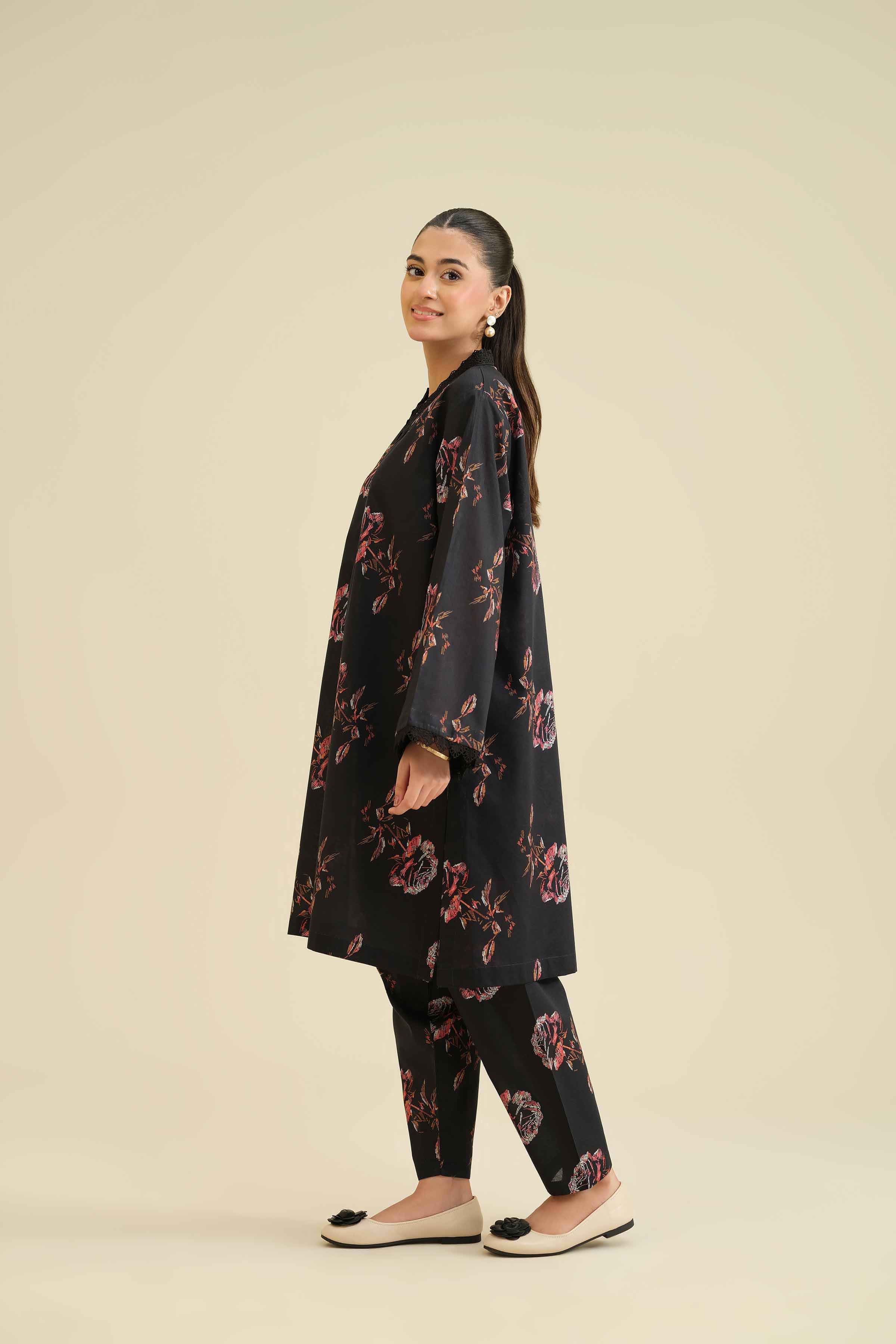 2 Piece - Printed Suit - PW25-25 READY TO WEAR Black Cambric 2PC Printed