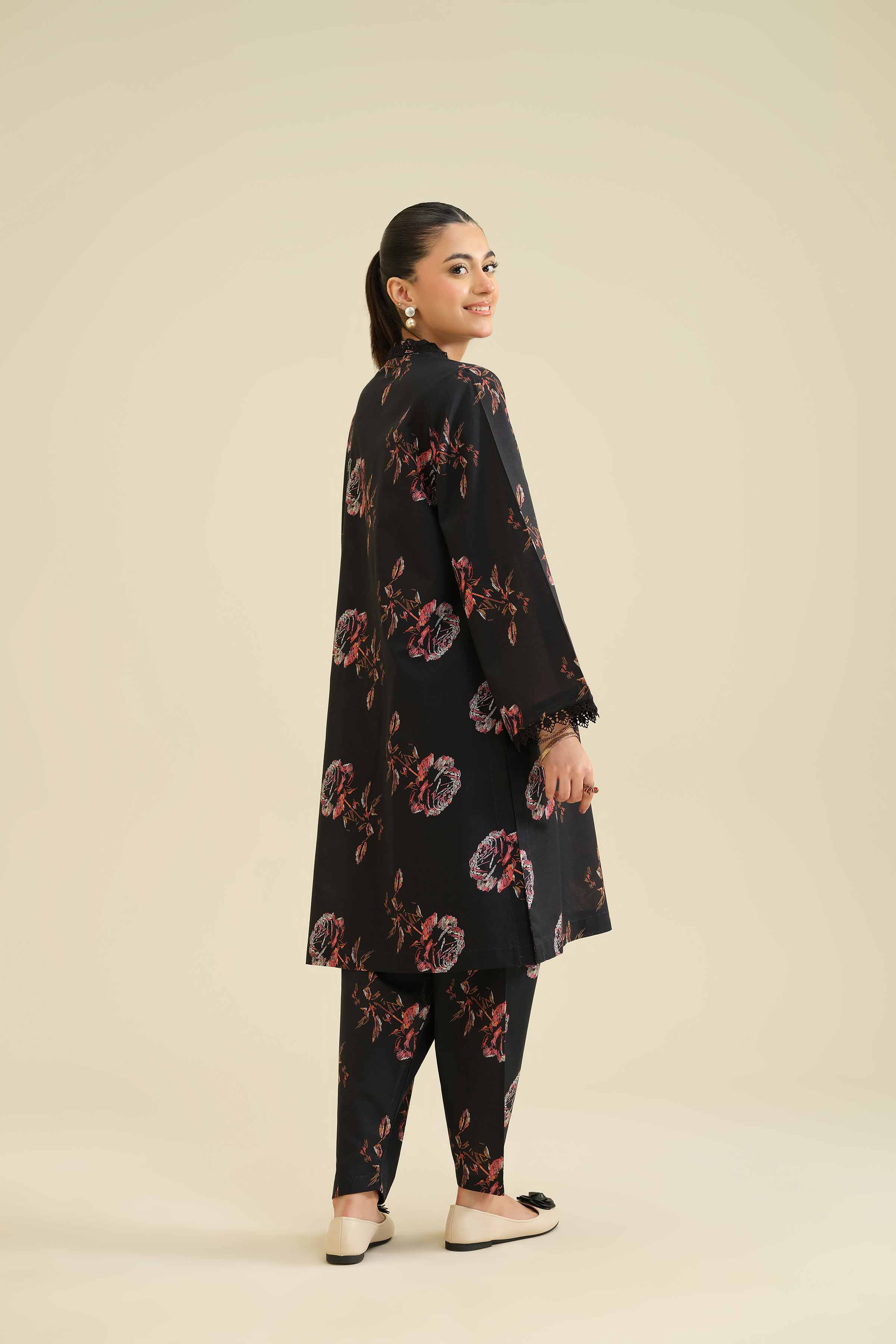 2 Piece - Printed Suit - PW25-25 READY TO WEAR Black Cambric 2PC Printed