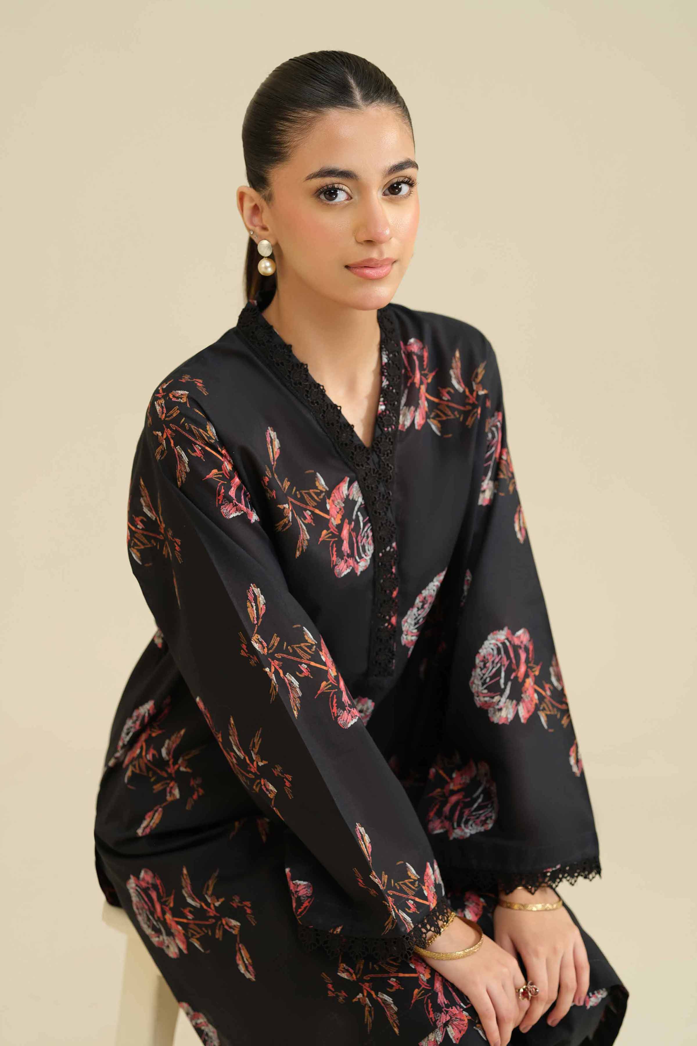 2 Piece - Printed Suit - PW25-25 READY TO WEAR Black Cambric 2PC Printed