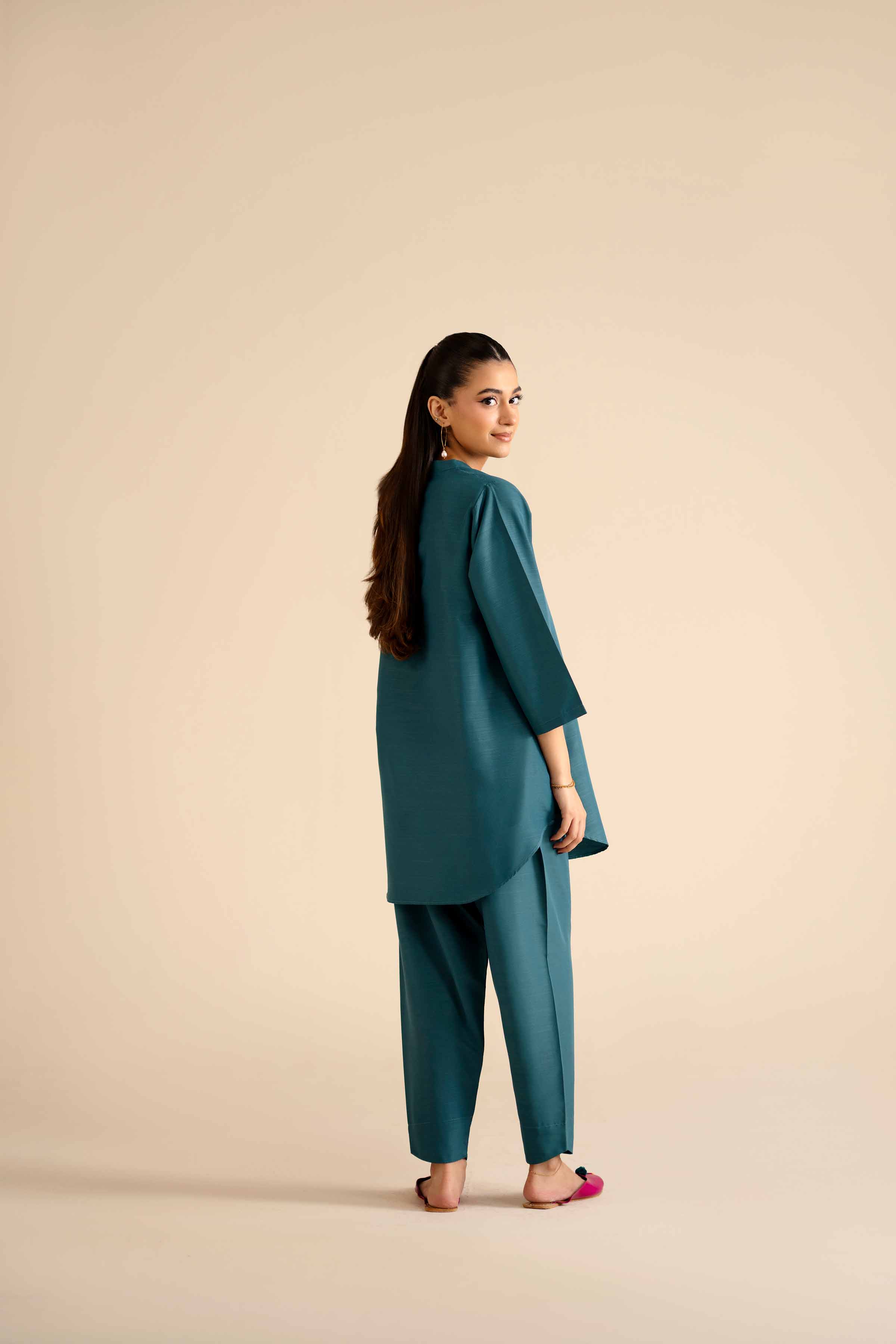 2 Piece - Basic Suit - PW25-251 READY TO WEAR Green Silk 2PC Solids