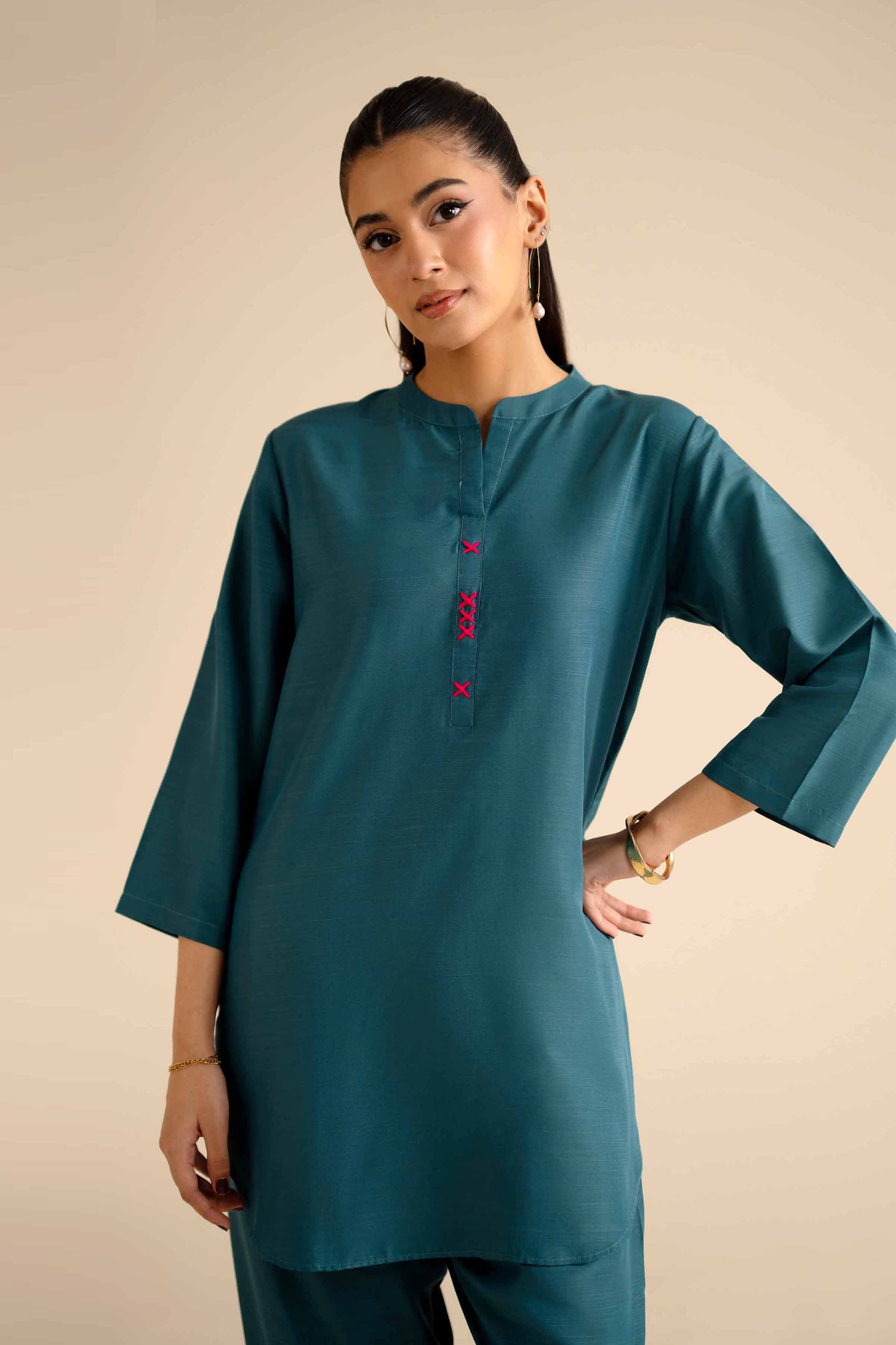 2 Piece - Basic Suit - PW25-251 READY TO WEAR Green Silk 2PC Solids