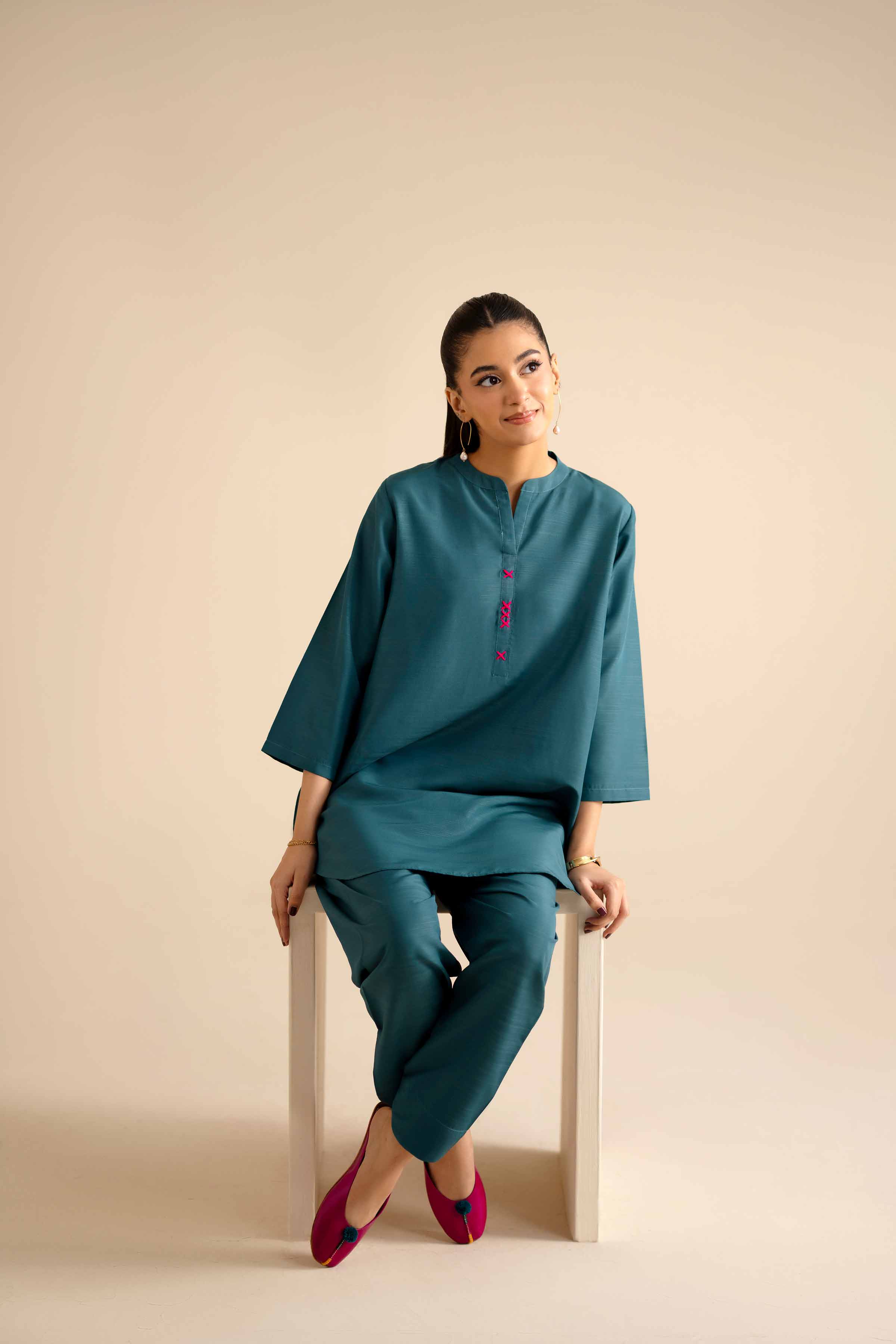 2 Piece - Basic Suit - PW25-251 READY TO WEAR Green Silk 2PC Solids