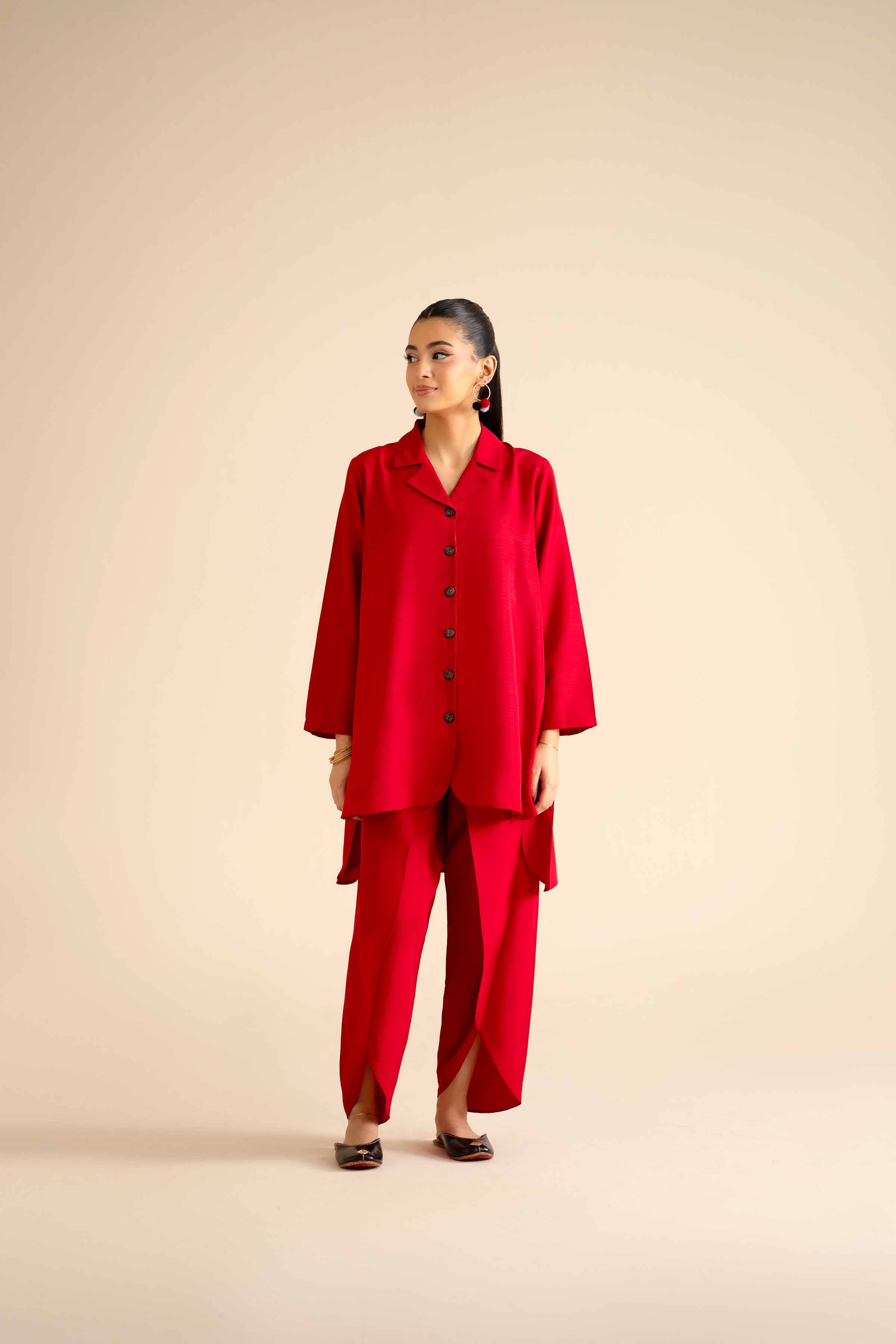 2 Piece - Basic Suit - PW25-252 READY TO WEAR Red Silk 2PC Solids