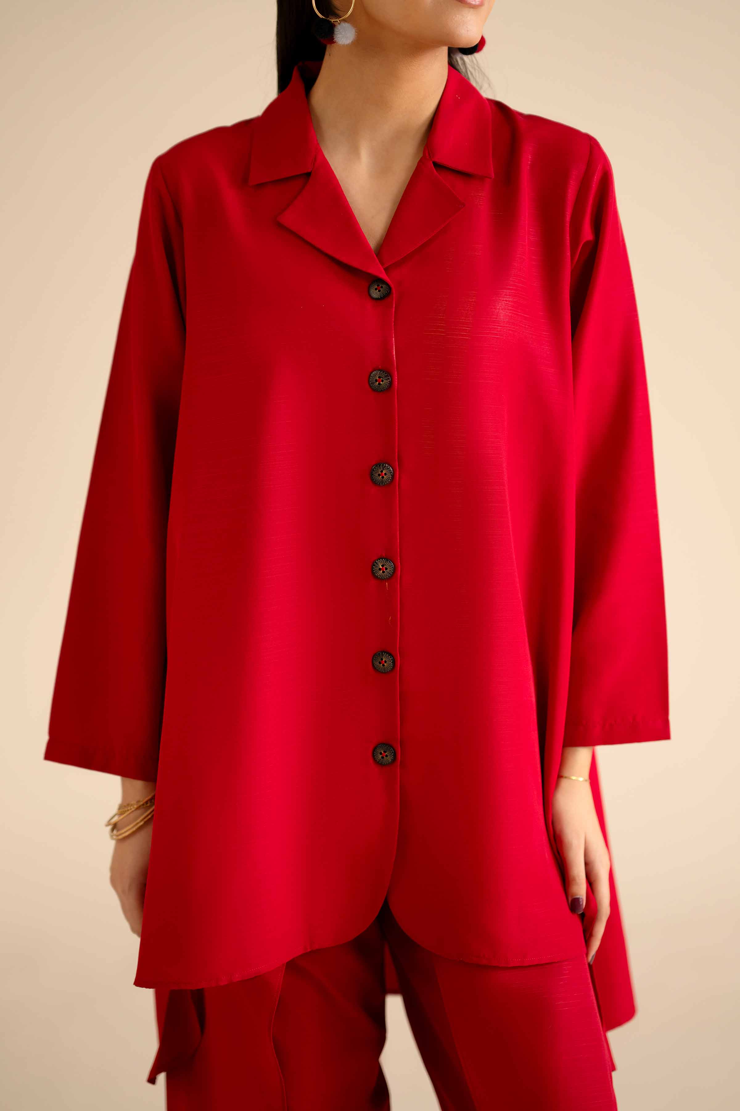 2 Piece - Basic Suit - PW25-252 READY TO WEAR Red Silk 2PC Solids