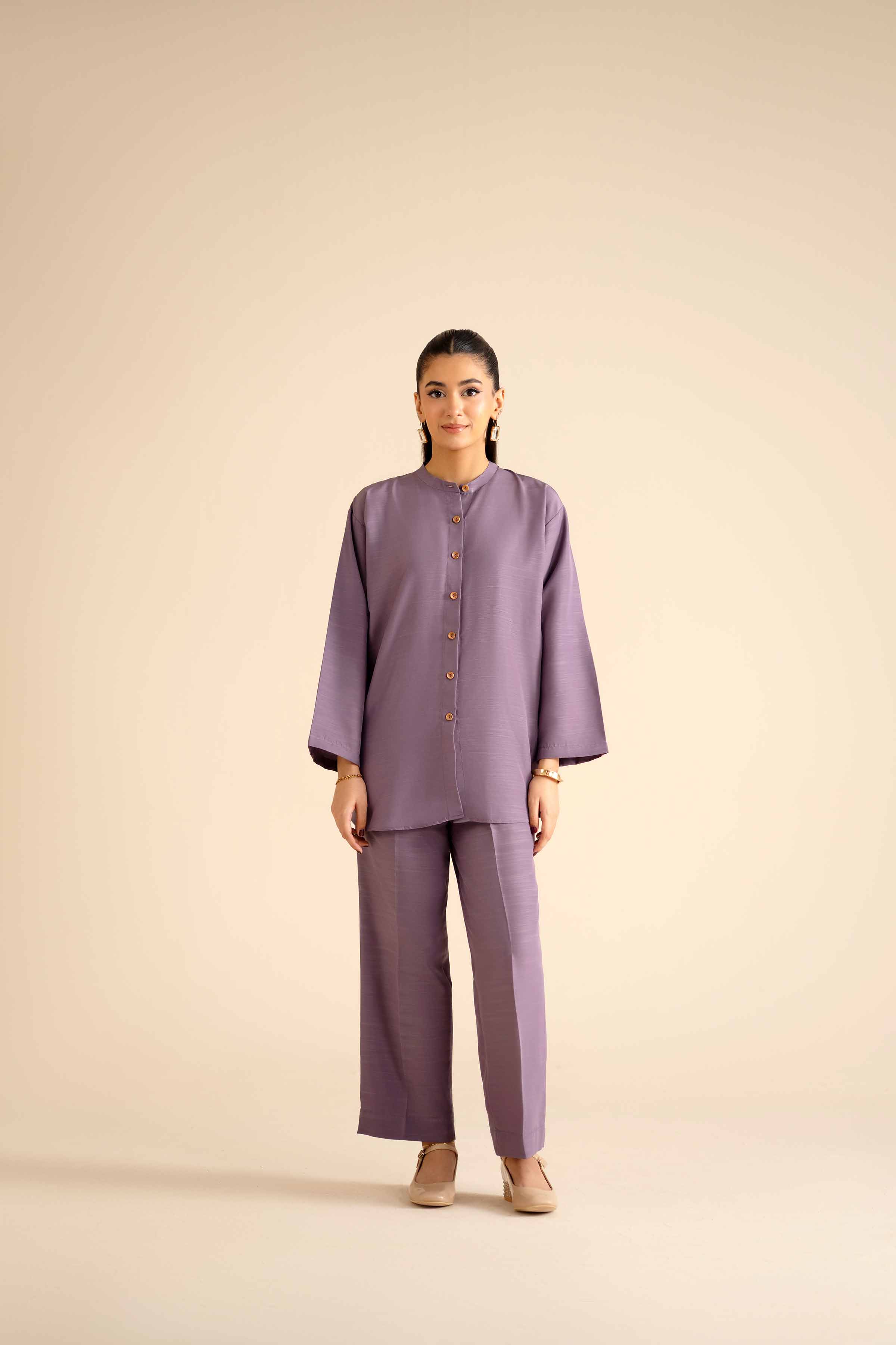 2 Piece - Basic Suit - PW25-254 READY TO WEAR Purple Silk 2PC Solids