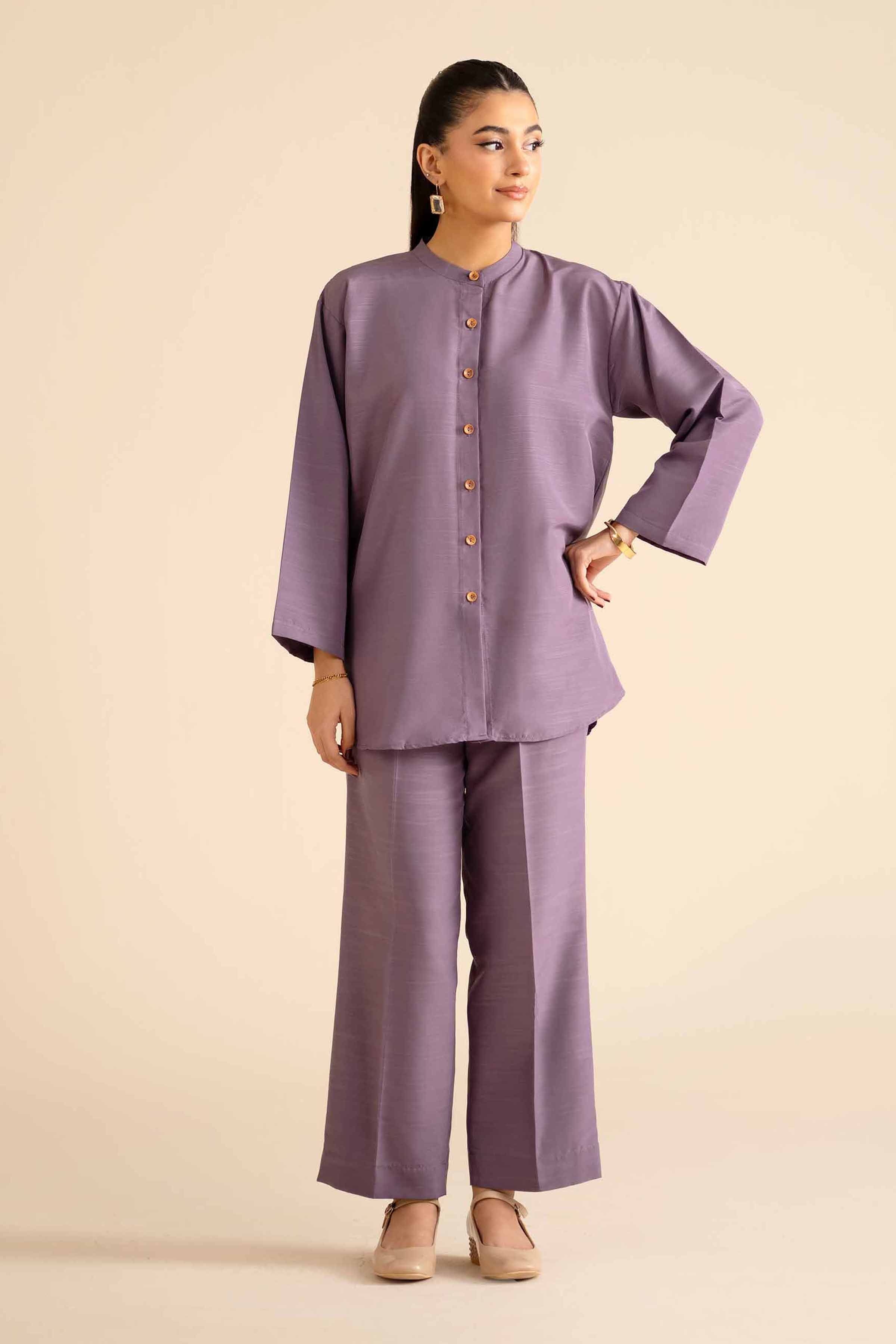 2 Piece - Basic Suit - PW25-254 READY TO WEAR Purple Silk 2PC Solids
