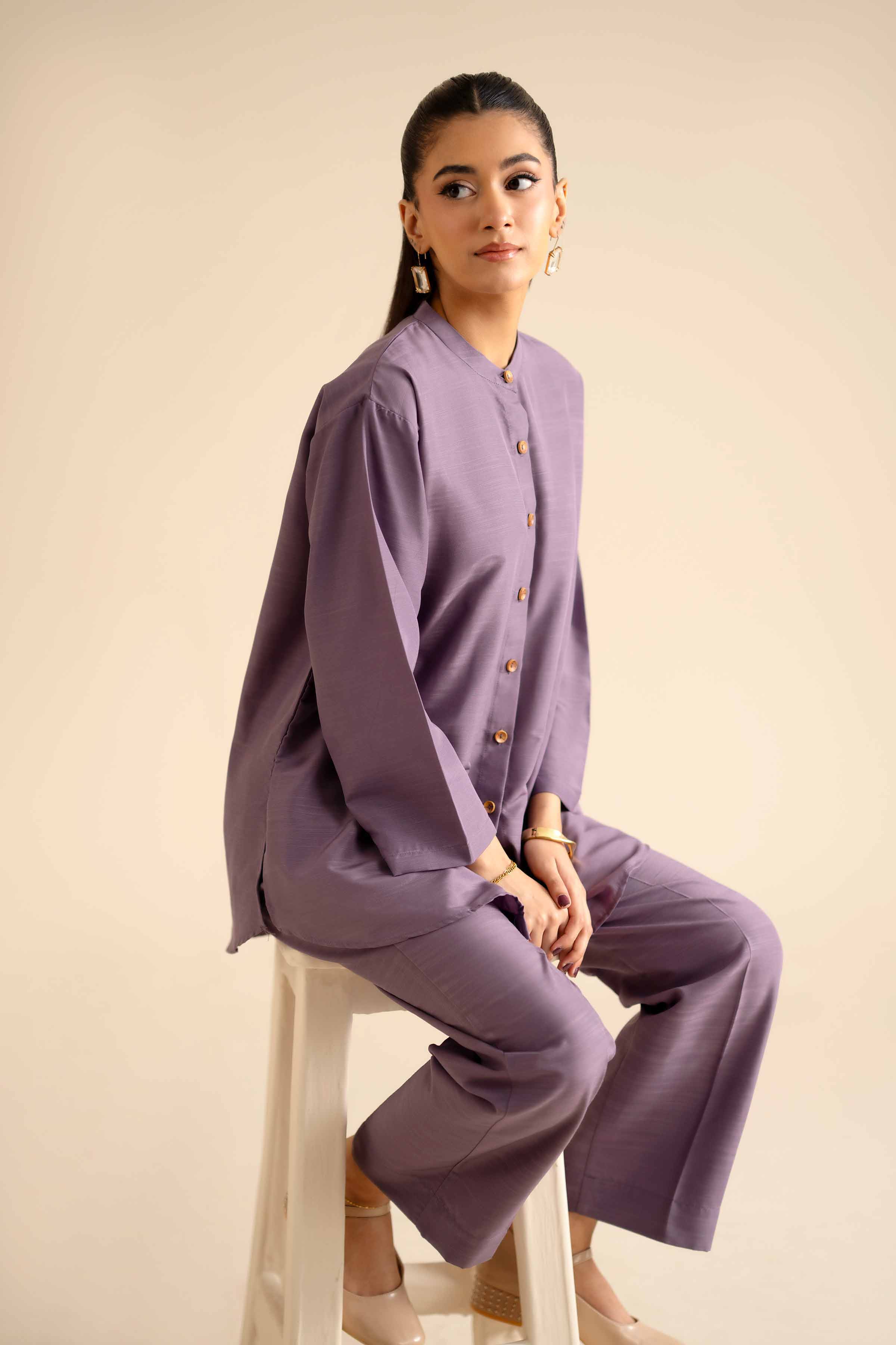 2 Piece - Basic Suit - PW25-254 READY TO WEAR Purple Silk 2PC Solids