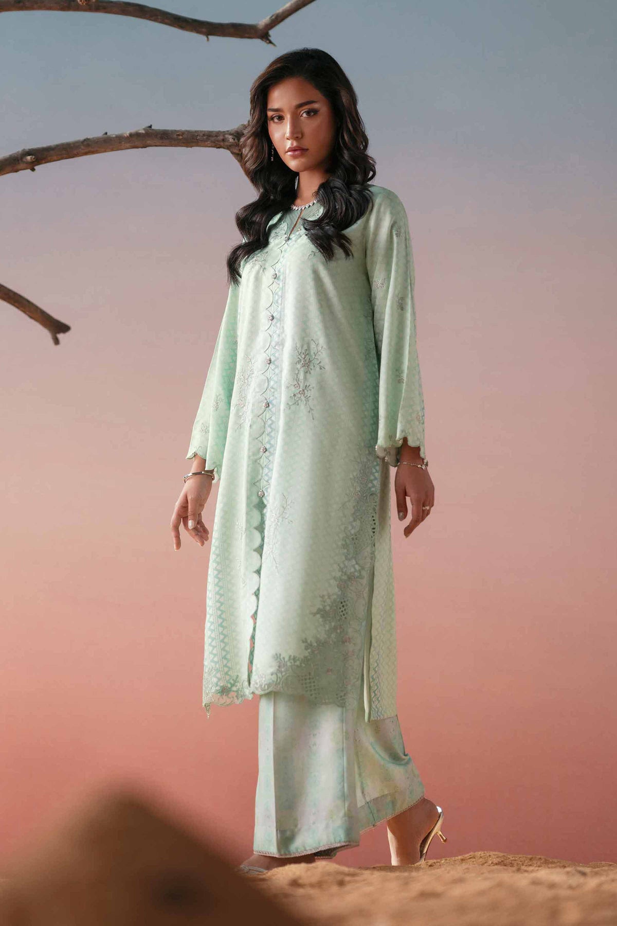 2 Piece - Printed Embroidered Suit - PW25-259 Green Slub 2PC Embroidered Nishat Australia