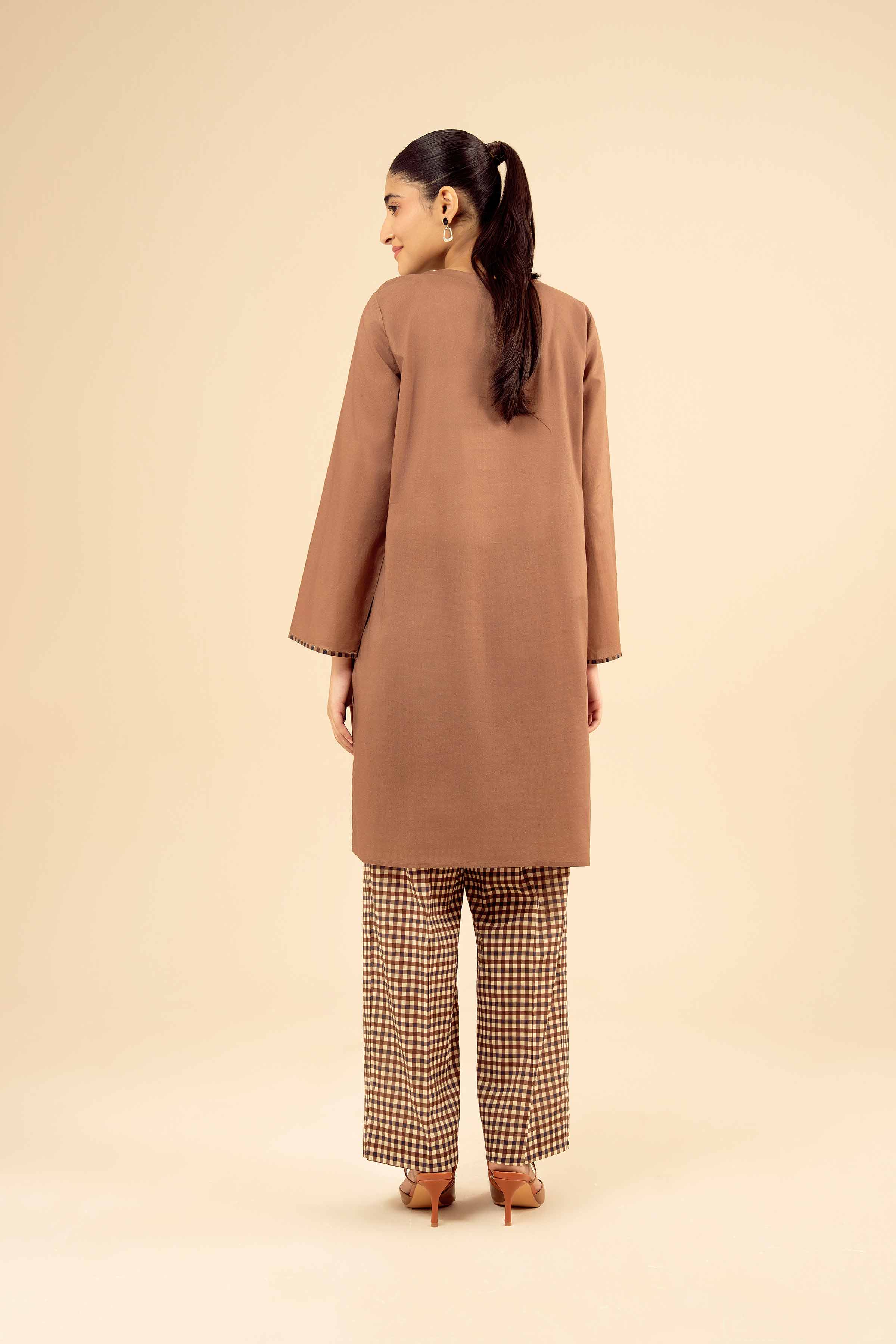 2 Piece - Embroidered Suit - PW25-26 READY TO WEAR Brown Cambric 2 Pieces Embroidered