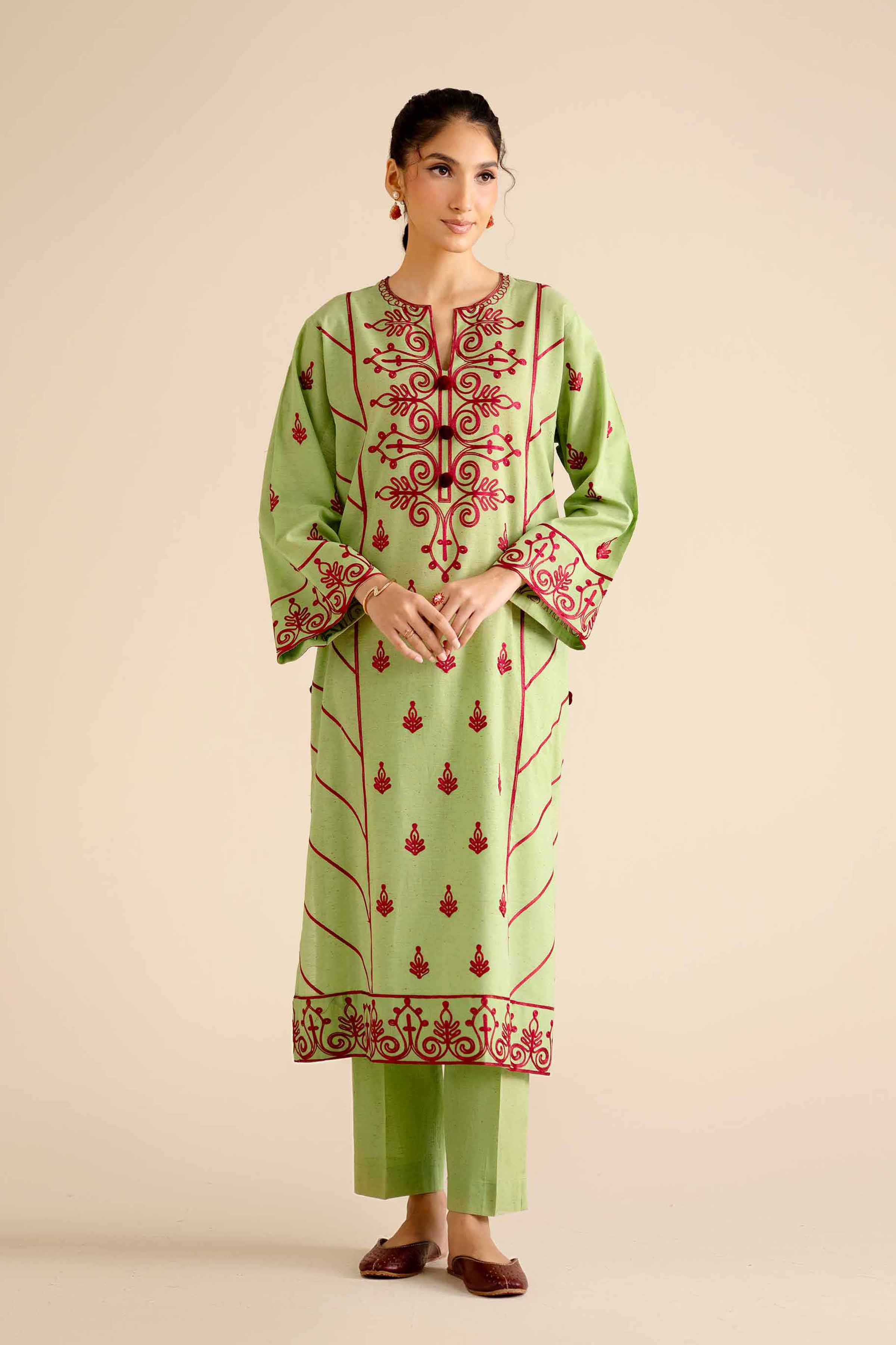 2 Piece - Embroidered Suit - PW25-269 READY TO WEAR Green Khaddar 2PC Embroidered