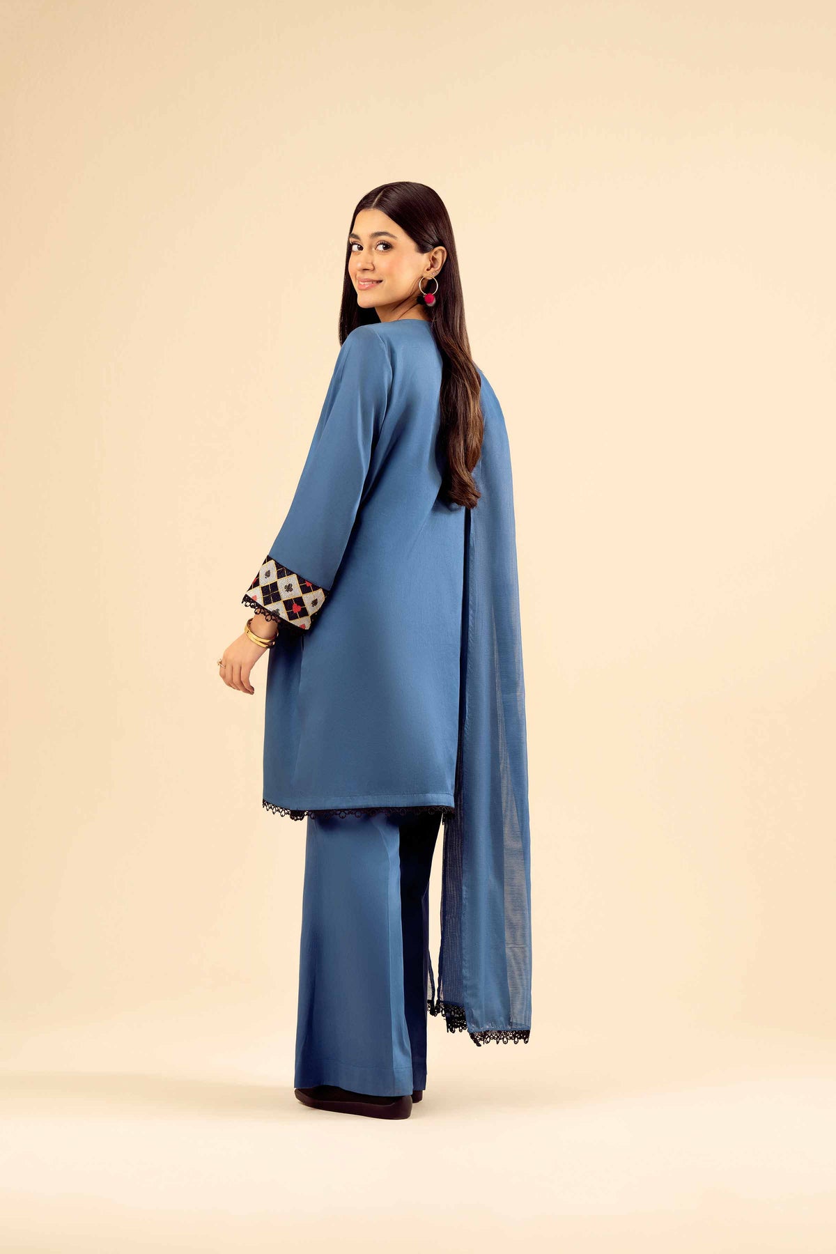 3 Piece - Basic Suit - PW25-27 Blue Satin 3PC Solids Nishat Australia