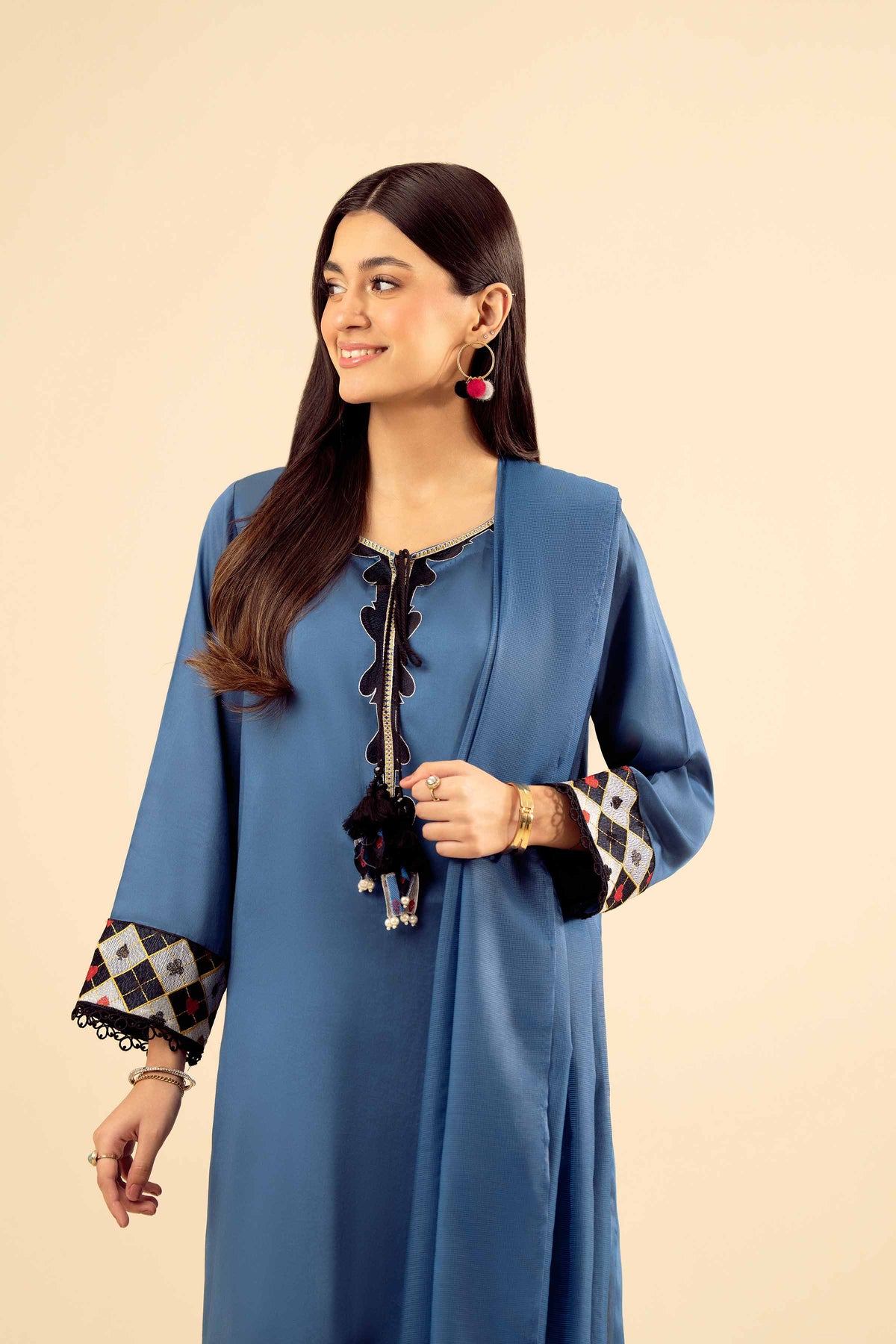 3 Piece - Basic Suit - PW25-27 Blue Satin 3PC Solids Nishat Australia