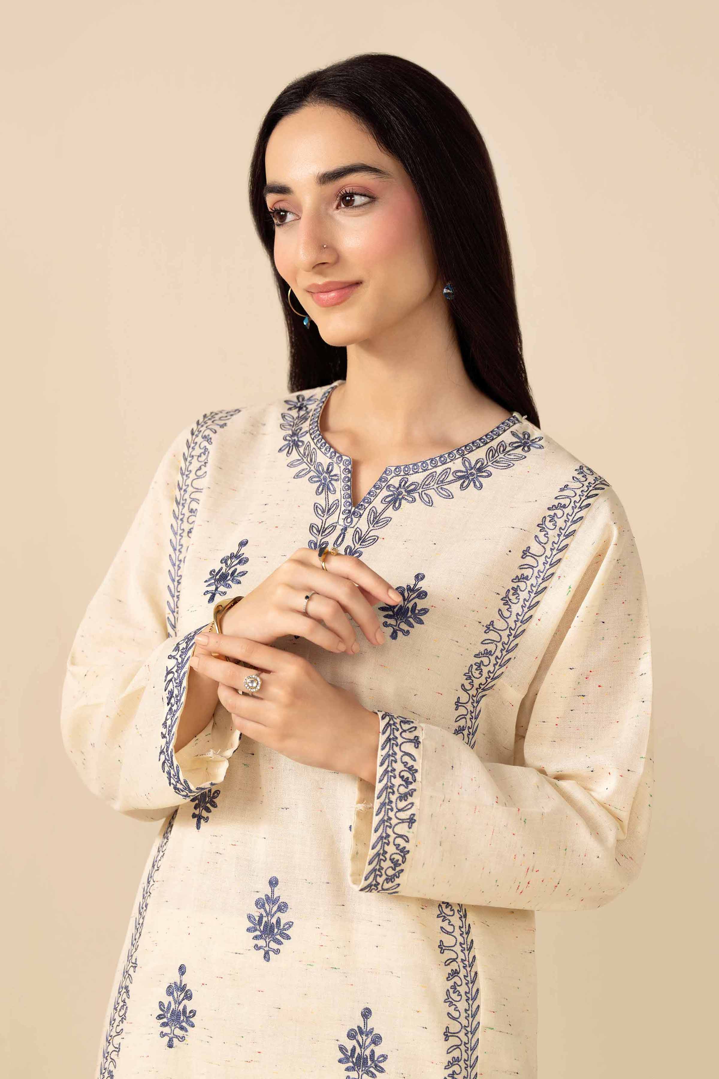 2 Piece - Embroidered Suit - PW25-271 READY TO WEAR White Khaddar 2PC Embroidered