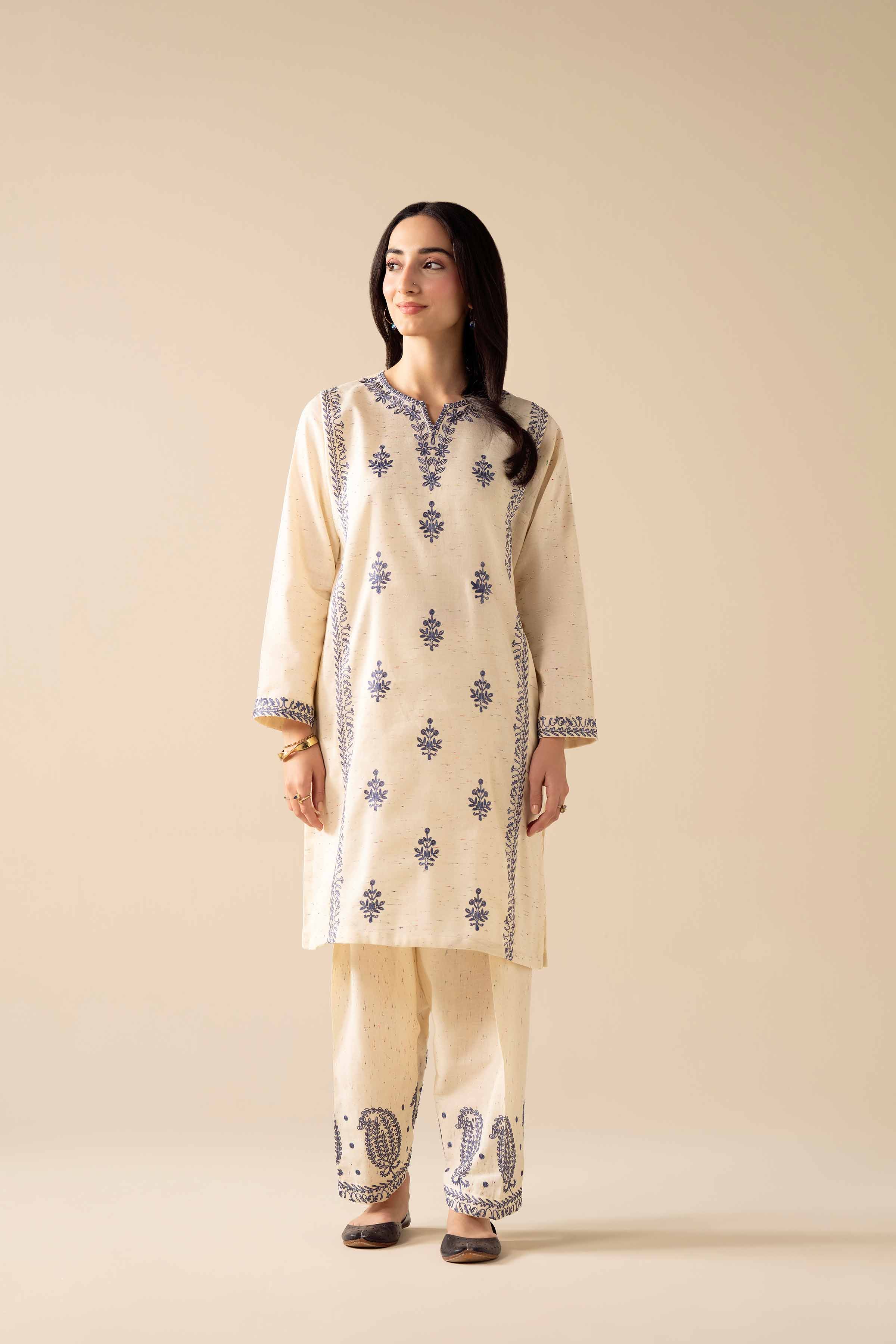2 Piece - Embroidered Suit - PW25-271 READY TO WEAR White Khaddar 2PC Embroidered